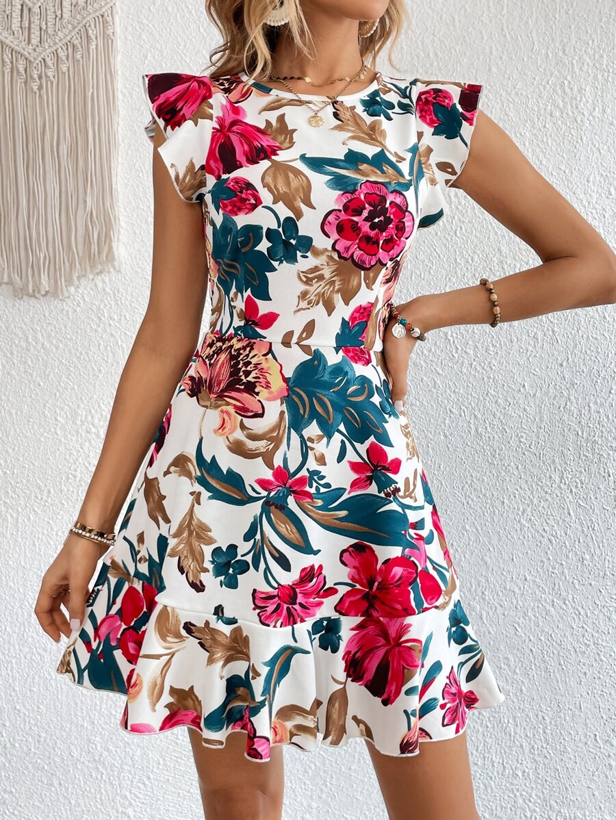 Chic V-Neck Cap Sleeve Ruffle Hem Summer Dress for Stylish Women Chic V-Neck Cap Sleeve Ruffle Hem Summer Dress for Stylish Women