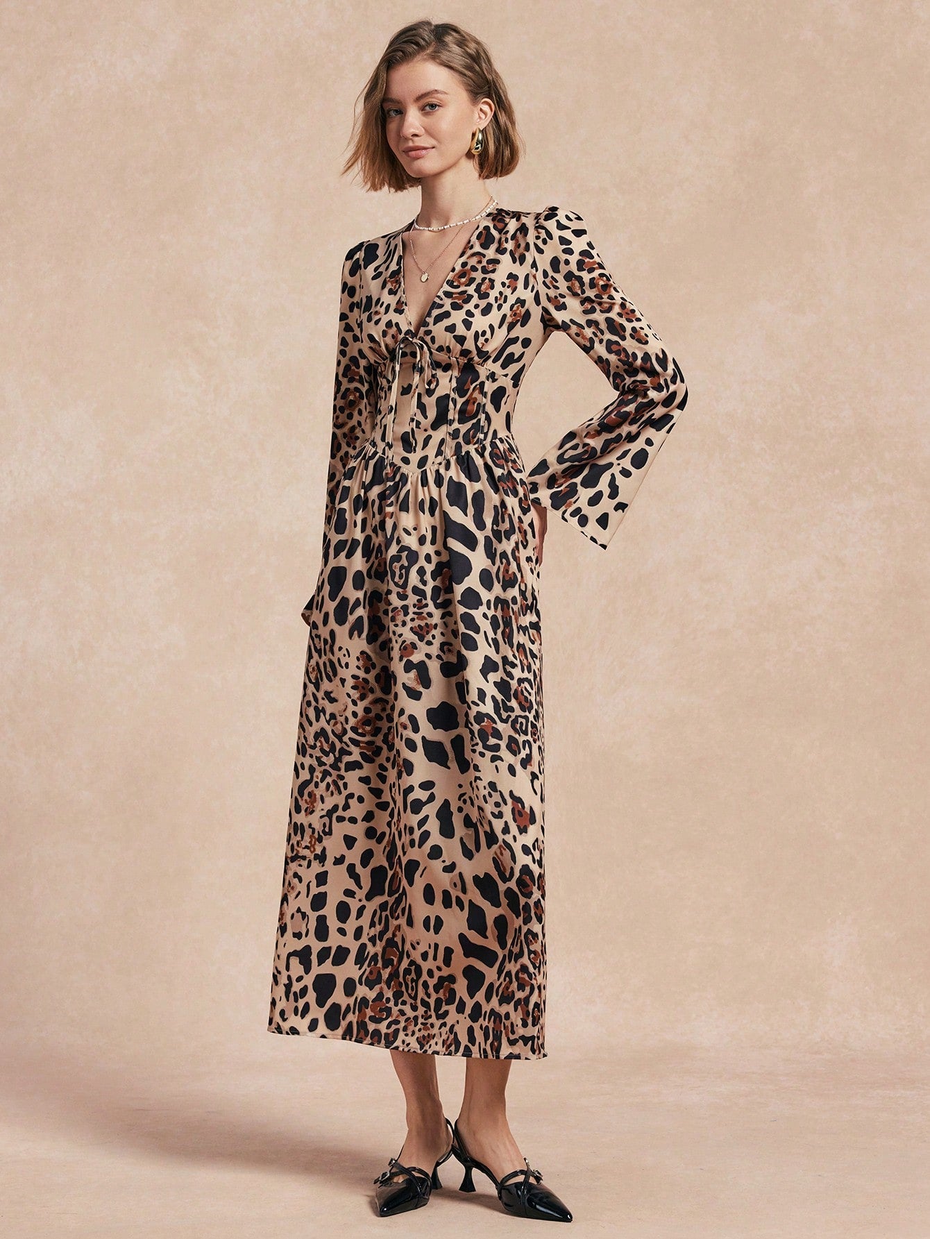 sachin and babi light blue dress LEOPARD PRINT IS THE NEW BLACK SATIN MIDI DRESS – AKIRA main image 0