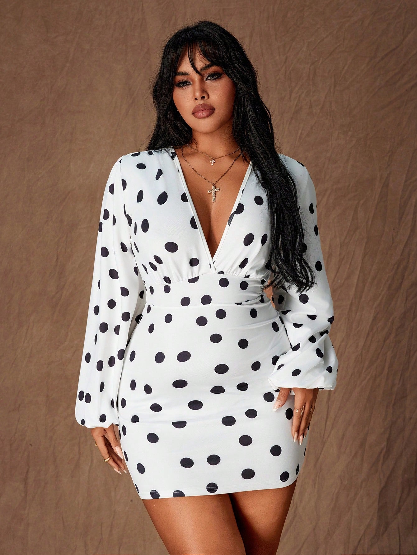Chic Women's V-Neck Polka Dot Floral Bodycon Dress with Cinched Waist – Canary Houze