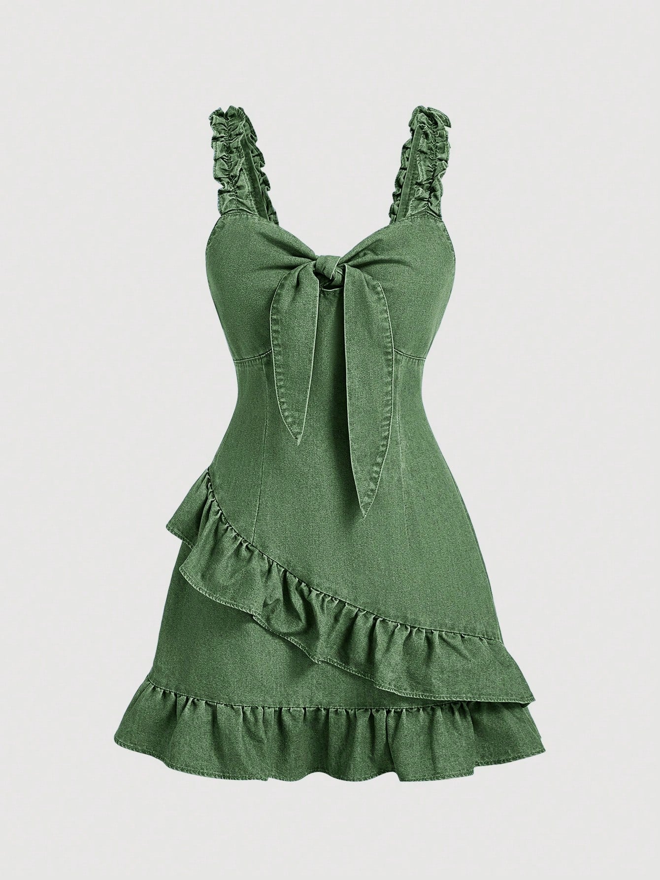 Chic Y2K Denim Cami Dress with Ruffled Bow Tie