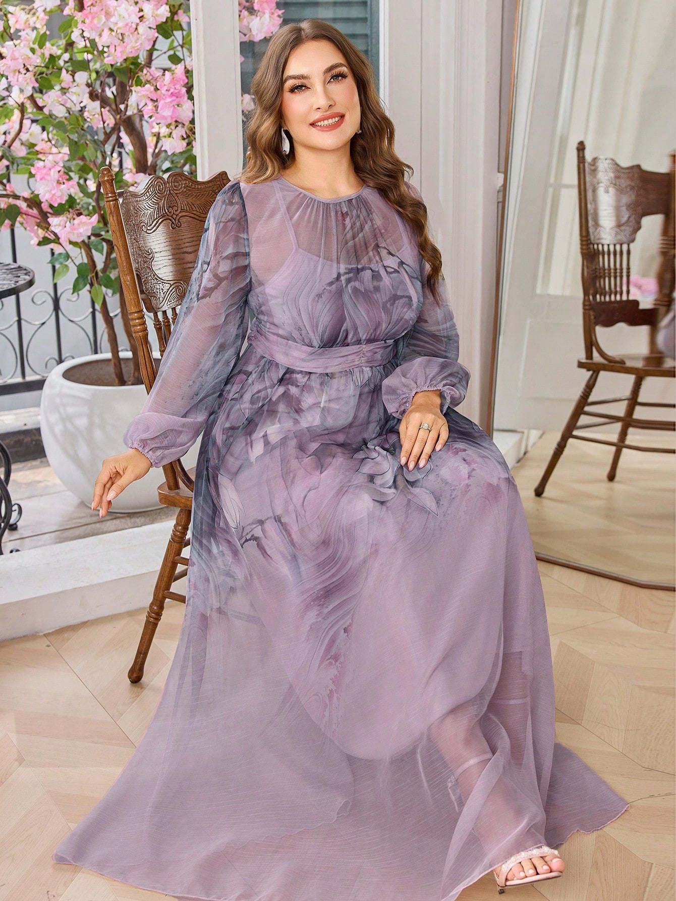 knee length dresses for ladies Chic and Flattering Long Sleeve Printed Dress for Effortless Elegance