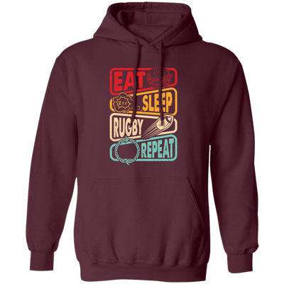 Eat, Sleep, Rugby, Repeat, Retro Rugby, Rugby Lover Pullover Hoodie