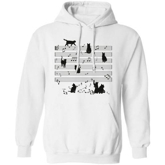 Cat Funny Music Note, Party Lover, Black Cat Love Music Pullover Hoodie