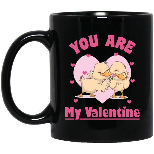 You Are My Valentine, Cute Chicks, Chick Couple, Pink Heart Black Mug