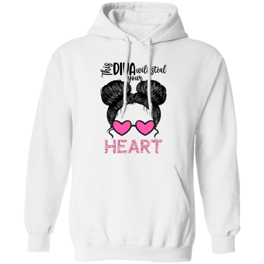 This Diva Will Steal Your Heart, Love This Messy Bun Hair Pullover Hoodie