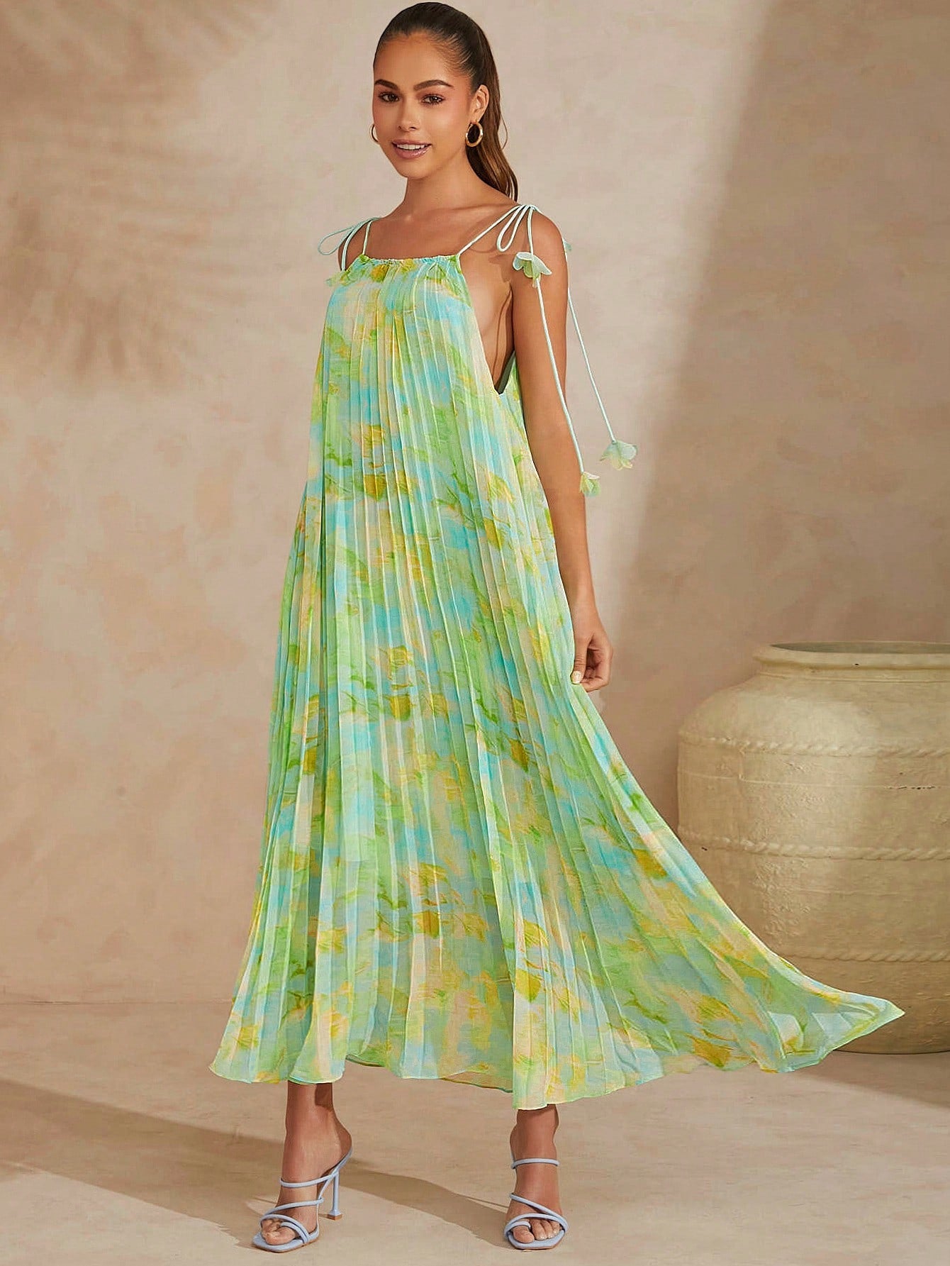 Effortless Elegance: Haute Summer Vacation Printed Pleated Slip Dress – Canary Houze