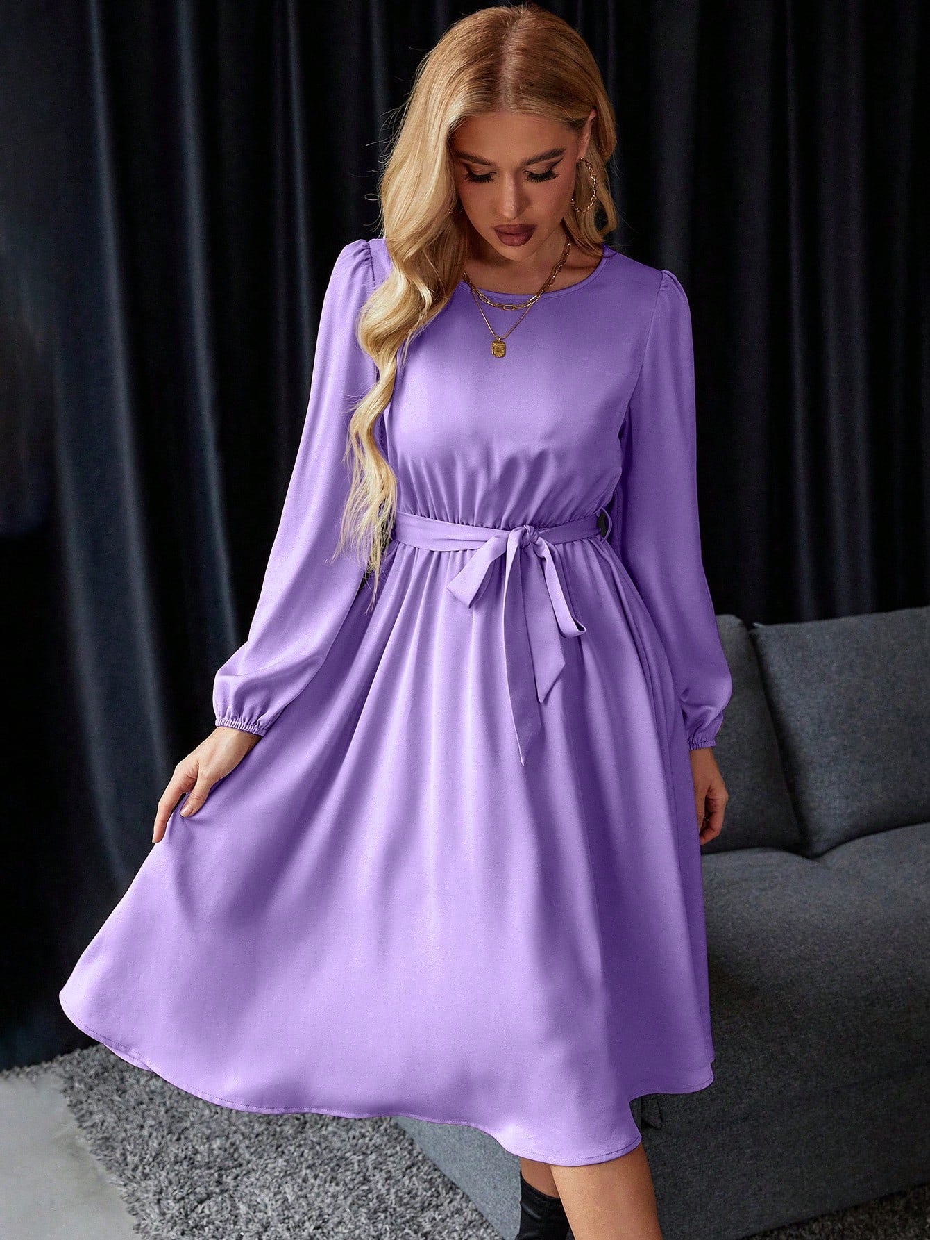 lilac color maxi dress Effortlessly Chic: Solid Belted A-Line Maxi Dress in Lilac Purple – Canary  Houze