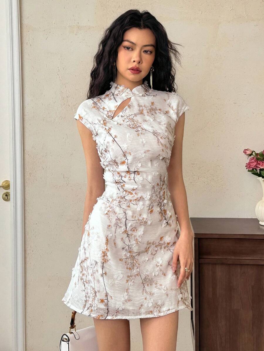 mini 3d floral dress Elegant 3D Floral Decor Mini Dress for Women