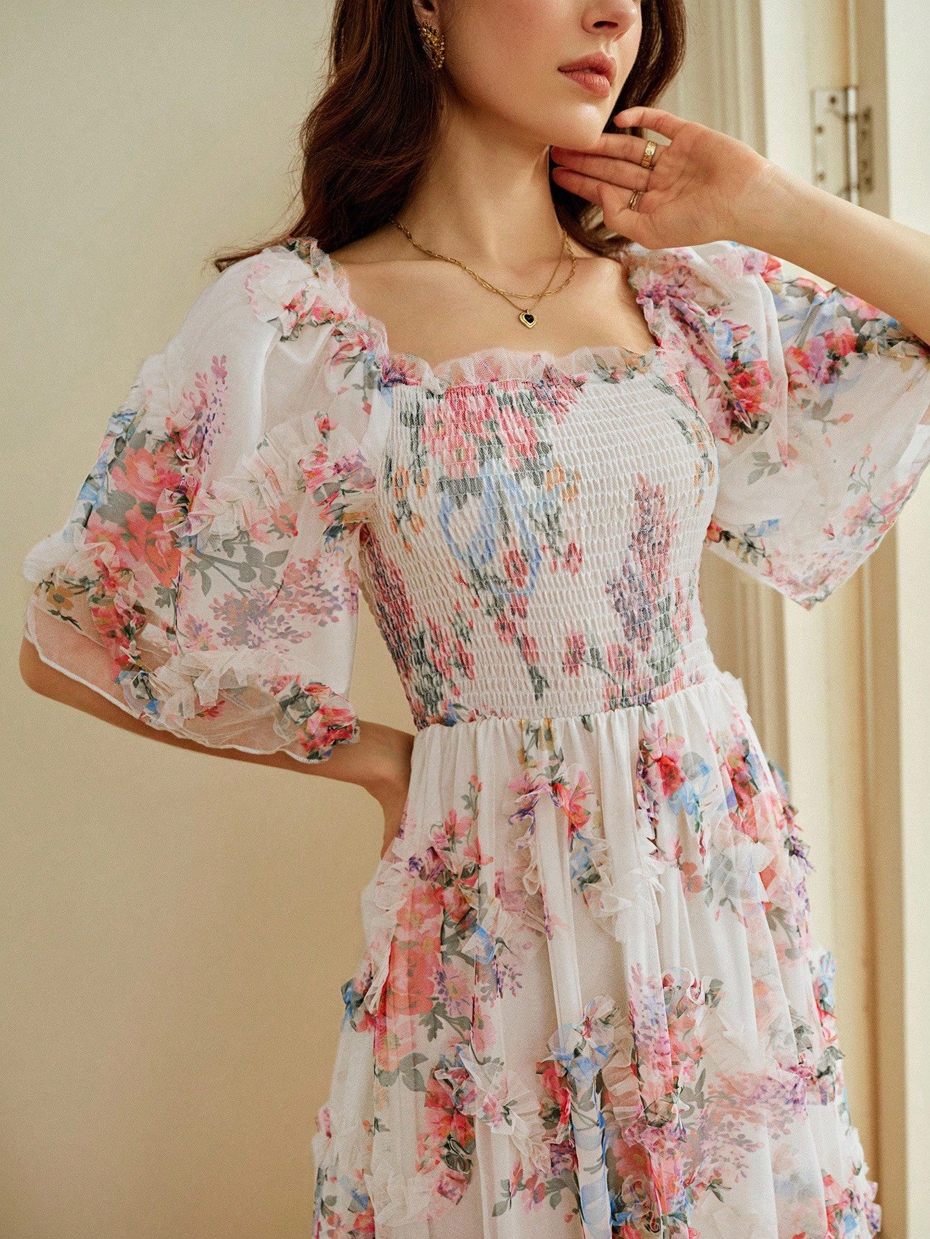 Elegant 3D Floral Ditsy Dress for Women