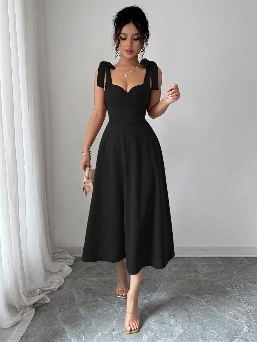 Elegant A-Line Dress with Sleeveless Tie-Up Bow Detail for Romantic Women's Fashion Elegant A-Line Dress with Sleeveless Tie-Up Bow Detail for Romantic Women's Fashion