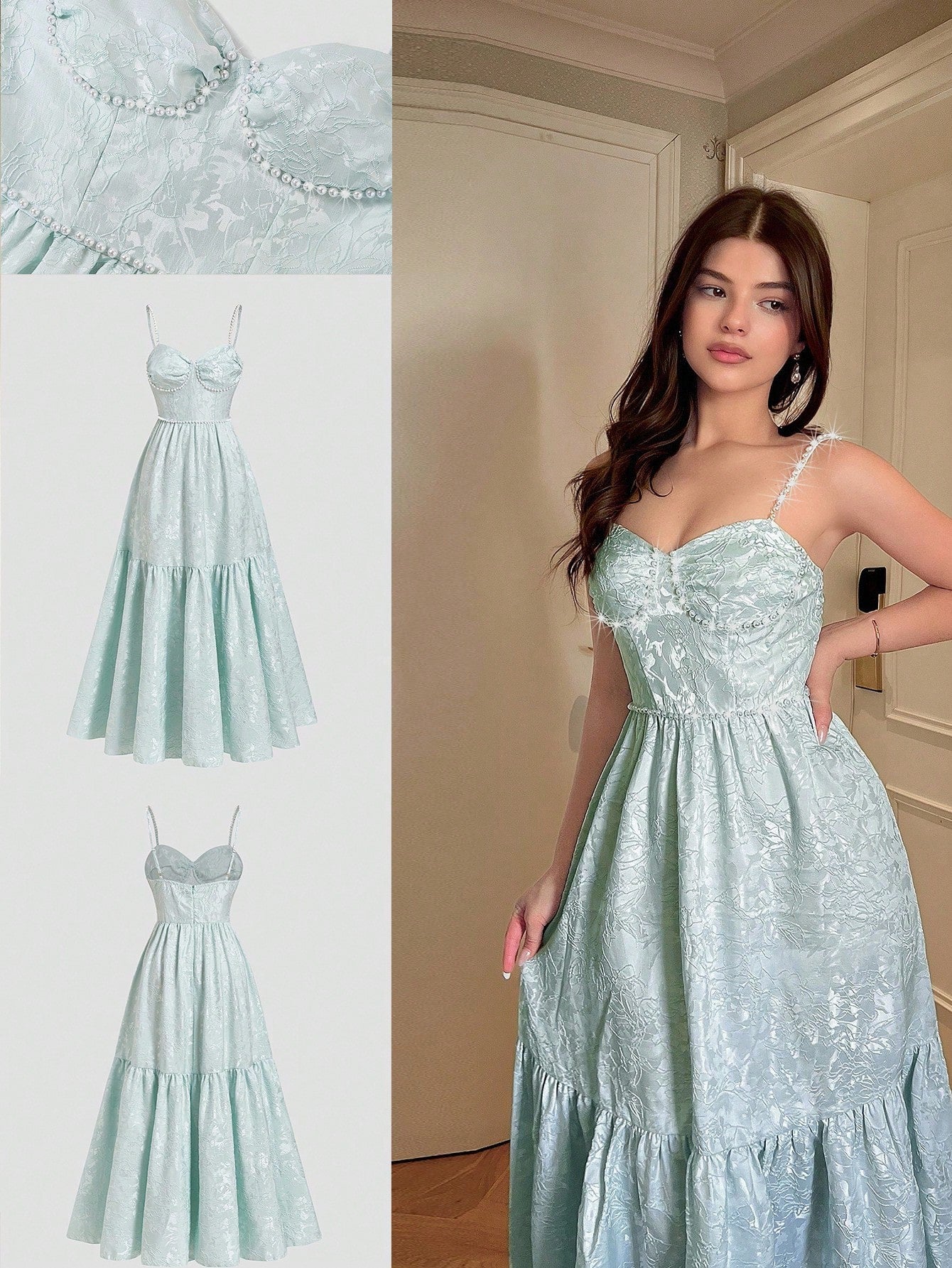 ladies jacquard dress Elegant A-Line with Pearl Details frock jacquard dress designs