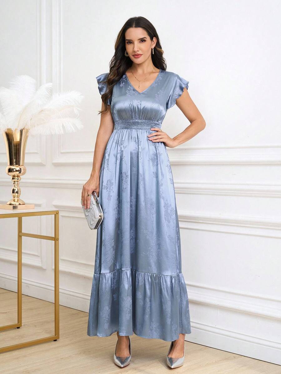 cap sleeve summer dress Elegant Apricot Shirred Cap Sleeve Dress for Women – Perfect for Spring & Summer Celebrations