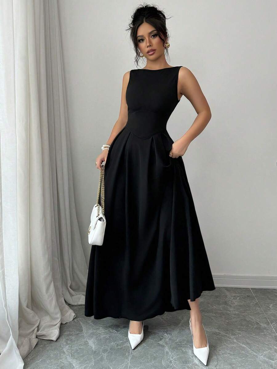 backless winter dress Elegant Maxi with Round Neck and Elastic Waist classic wedding dresses LOVE & LEMONS Womens The maxi Atria Signature Colors:Atlantic Blue