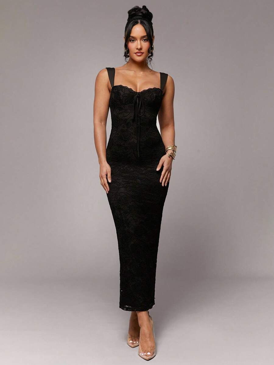 Elegant Black Lace Maxi Dress for Romantic Occasions – Perfect for Coc