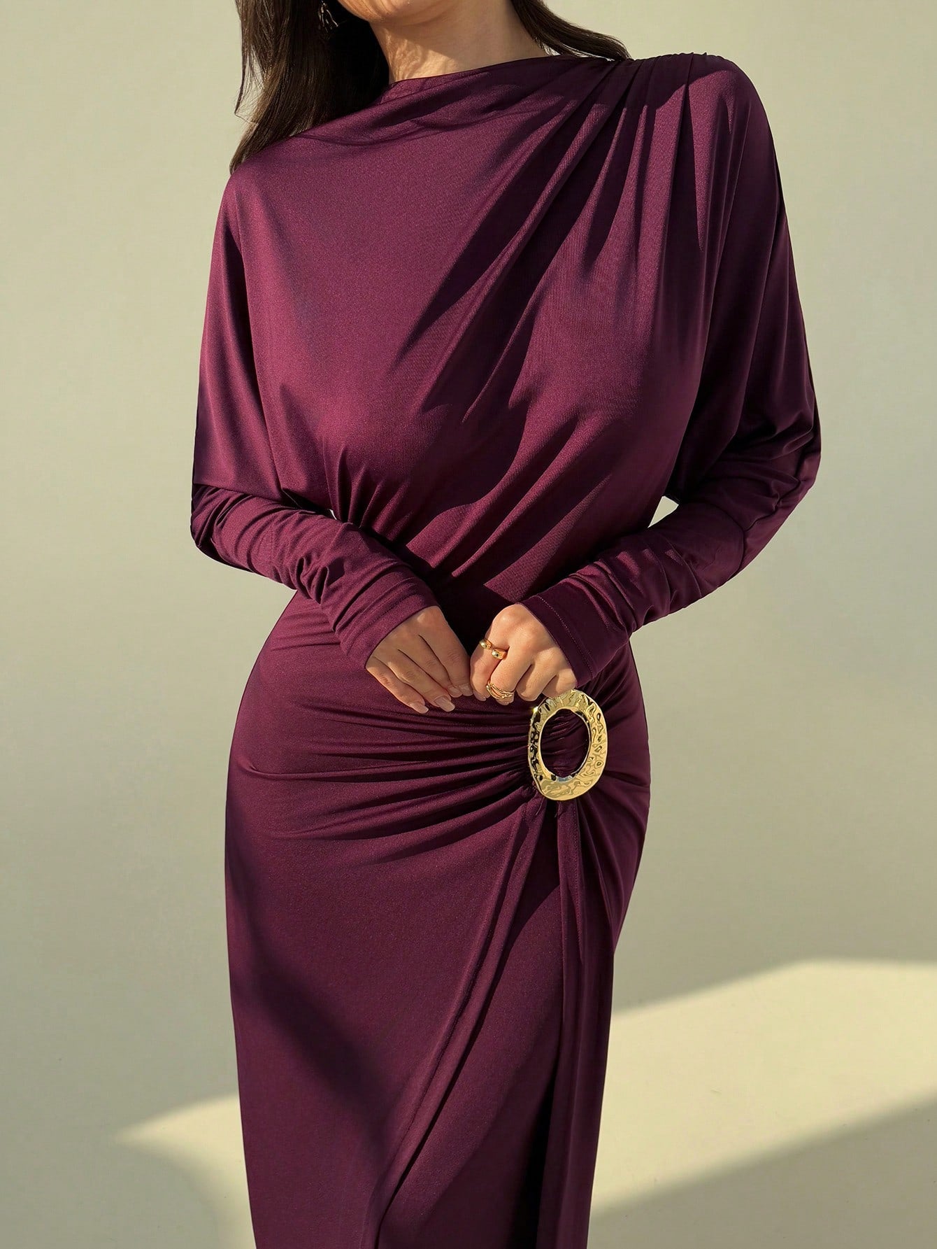 Elegant Burgundy Batwing Sleeve Dress for Fall Parties & Wedding Guest Canary Houze Elegant Burgundy Batwing Sleeve Dress for Fall Parties & Wedding Guest Canary Houze