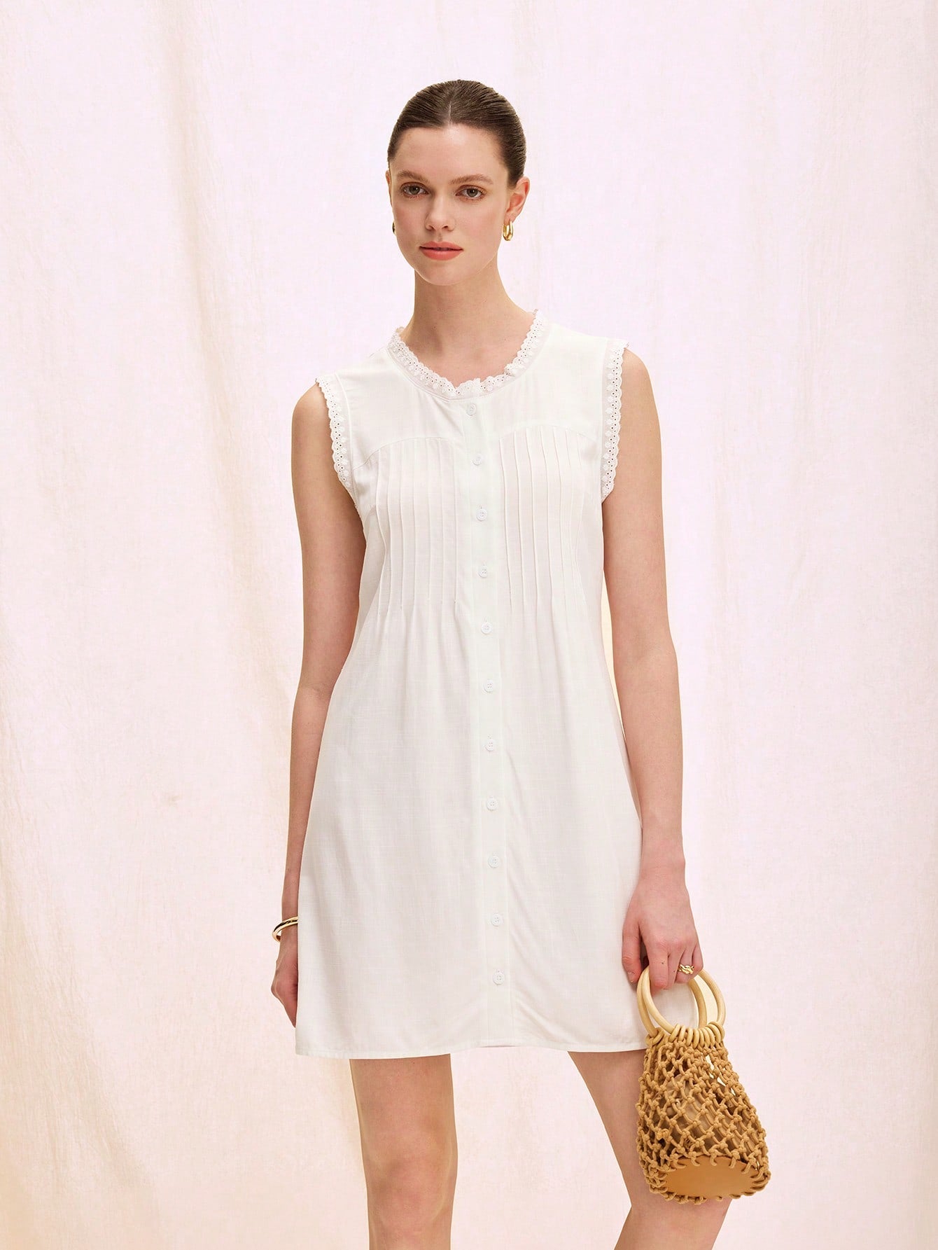 Elegant Casual Women's Loose Dress with Lace Patchwork and Pleated Det –  Canary Houze