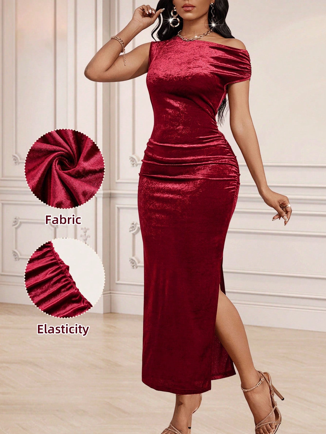 Elegant Claret Burgundy Evening Dress