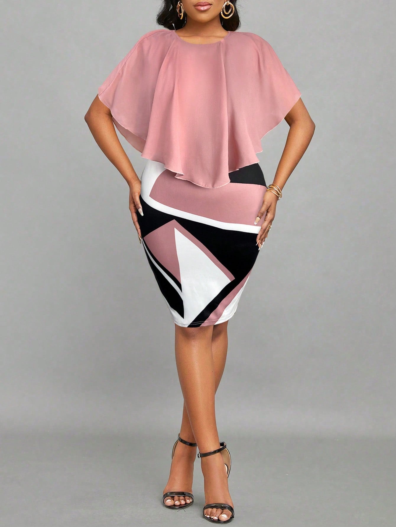 Elegant Color Block Splice Fitted Office Dress for Women