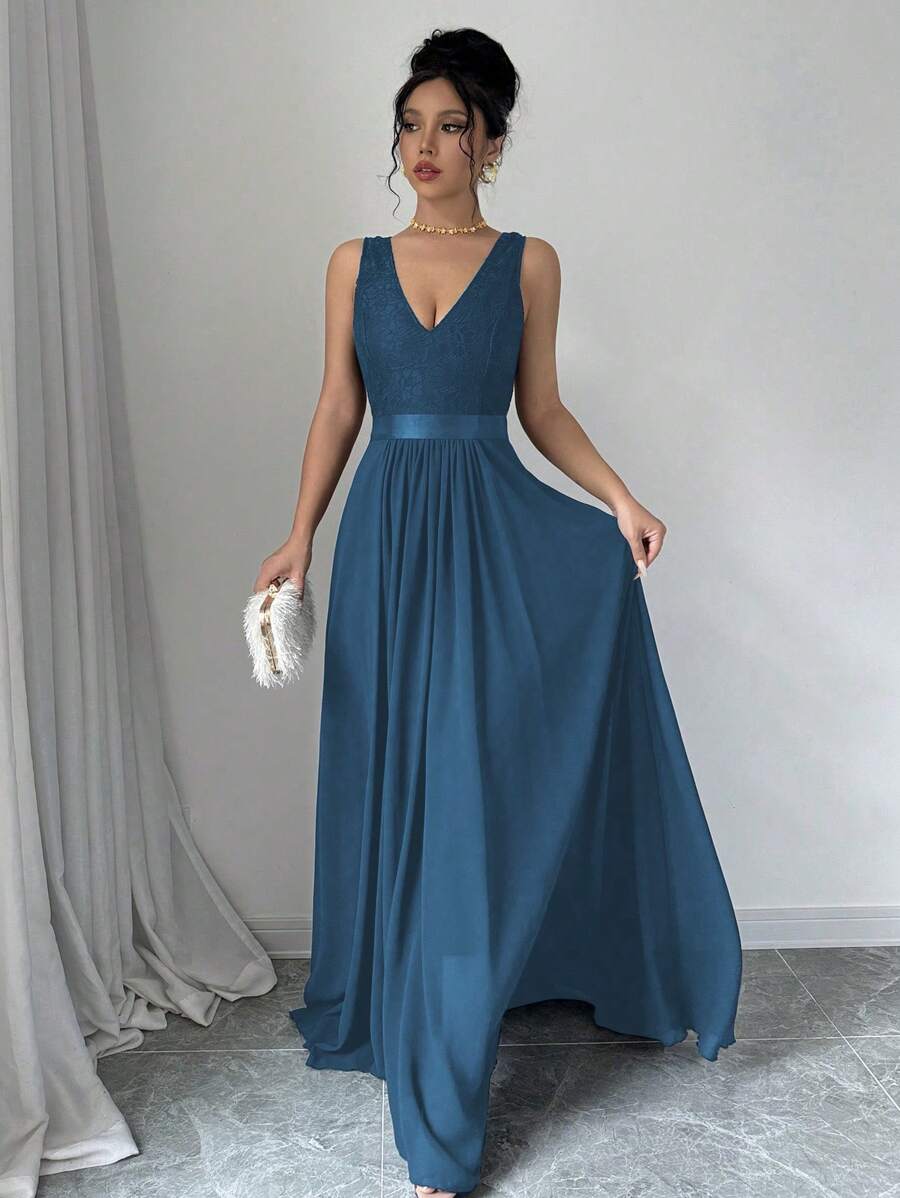 Elenzga Sleeveless V-Neck Cinched Waist A-Line Elegant & Romantic Party Dress For Women Maxi Women Outfit,XL Elenzga Sleeveless V-Neck Cinched Waist A-Line Elegant & Romantic Party Dress For Women Maxi Women Outfit,XL