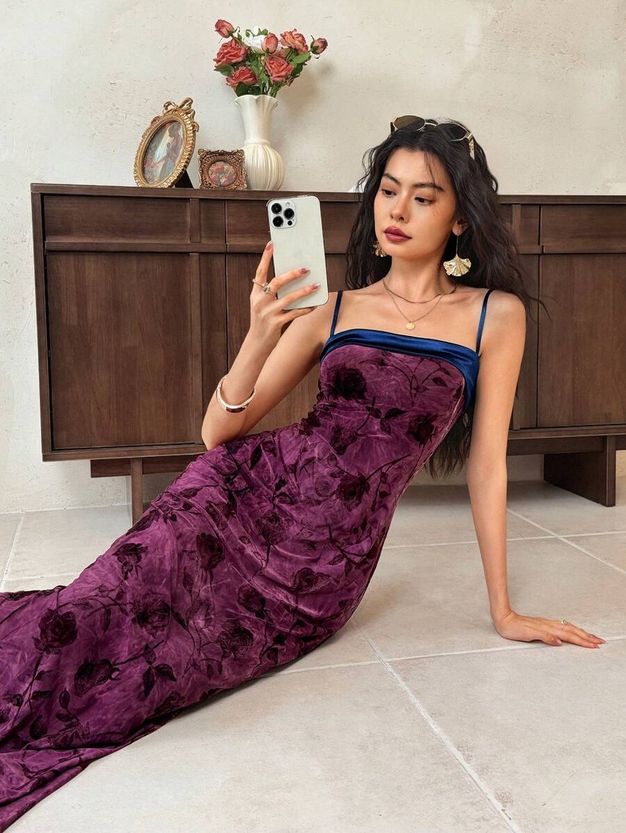 Elegant Floral Jacquard Mermaid Hem Dress for Women