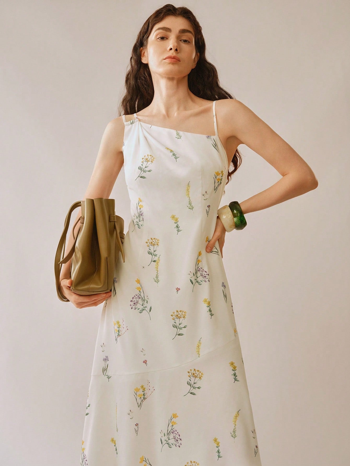 womens midi slip dress Elegant Floral Print Asymmetrical Midi Slip Dress for Women