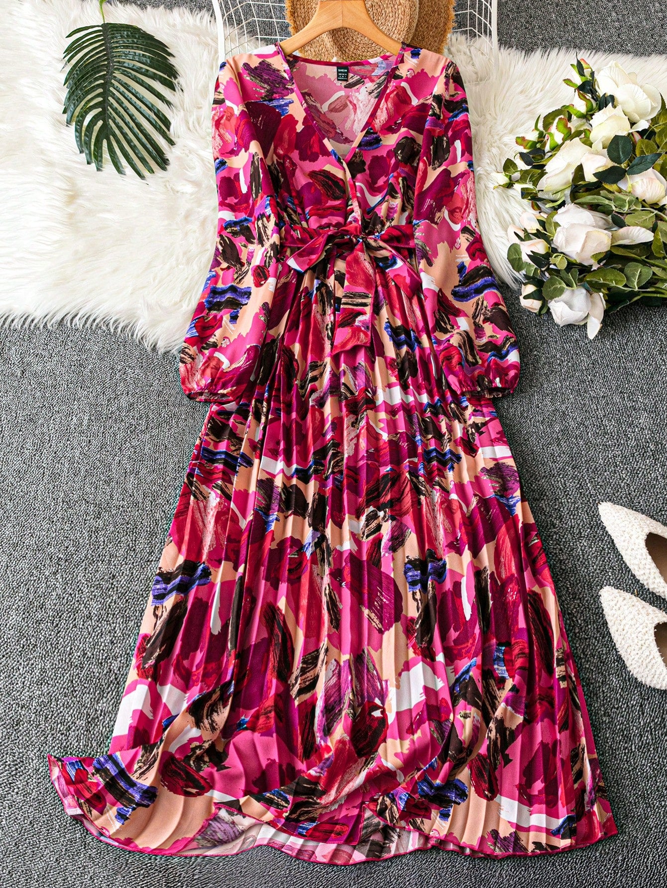 long sleeve ruched floral dress AFRM Fay Printed Ruched Off The Shoulder Mini Dress - Fog Field