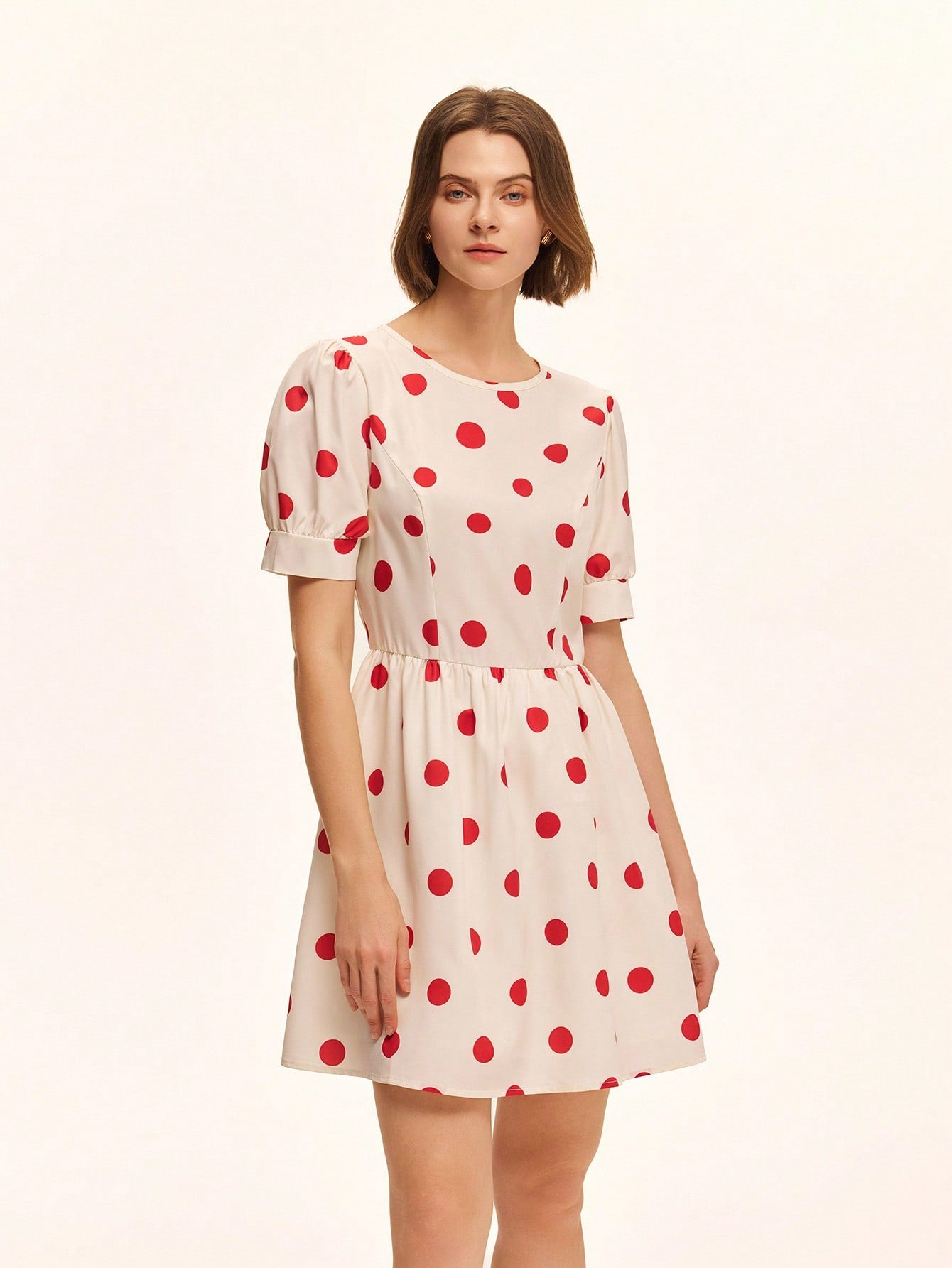 ann taylor mint green dress Elegant Green Polka Dot Puff Sleeve Dress for Spring & Summer