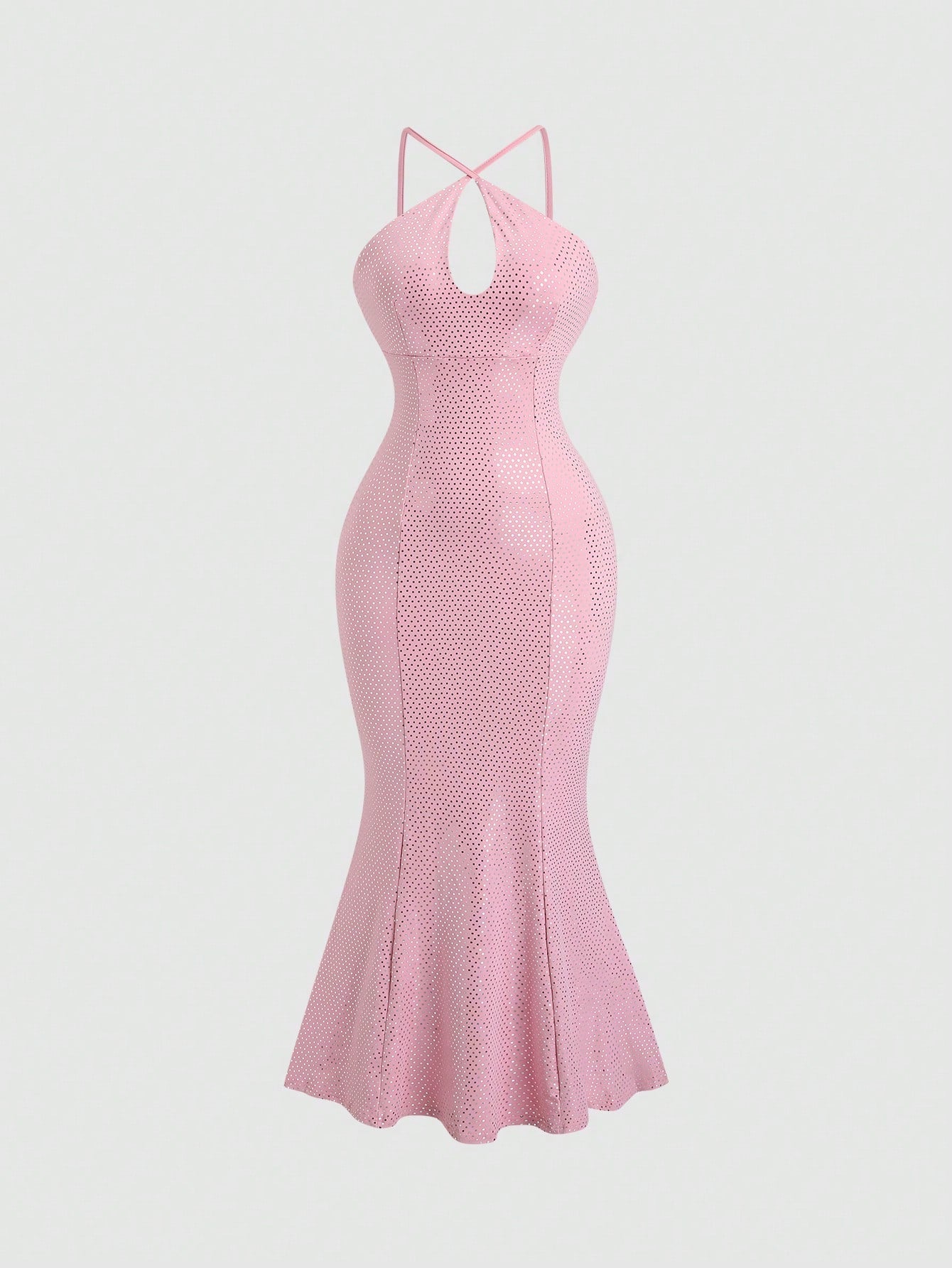 Elegant Halter Neck Mermaid Hem Dress for Women - Solid Color Fitted Style Elegant Halter Neck Mermaid Hem Dress for Women - Solid Color Fitted Style