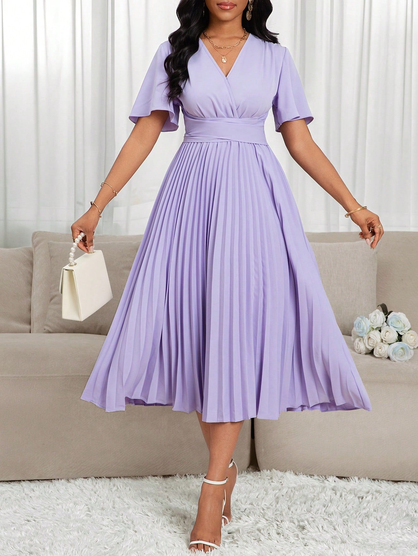 Elegant Pleated Chiffon Long Skirt Dress - Slim Fit Holiday Style for Canary Houze Elegant Pleated Chiffon Long Skirt Dress - Slim Fit Holiday Style for Canary Houze