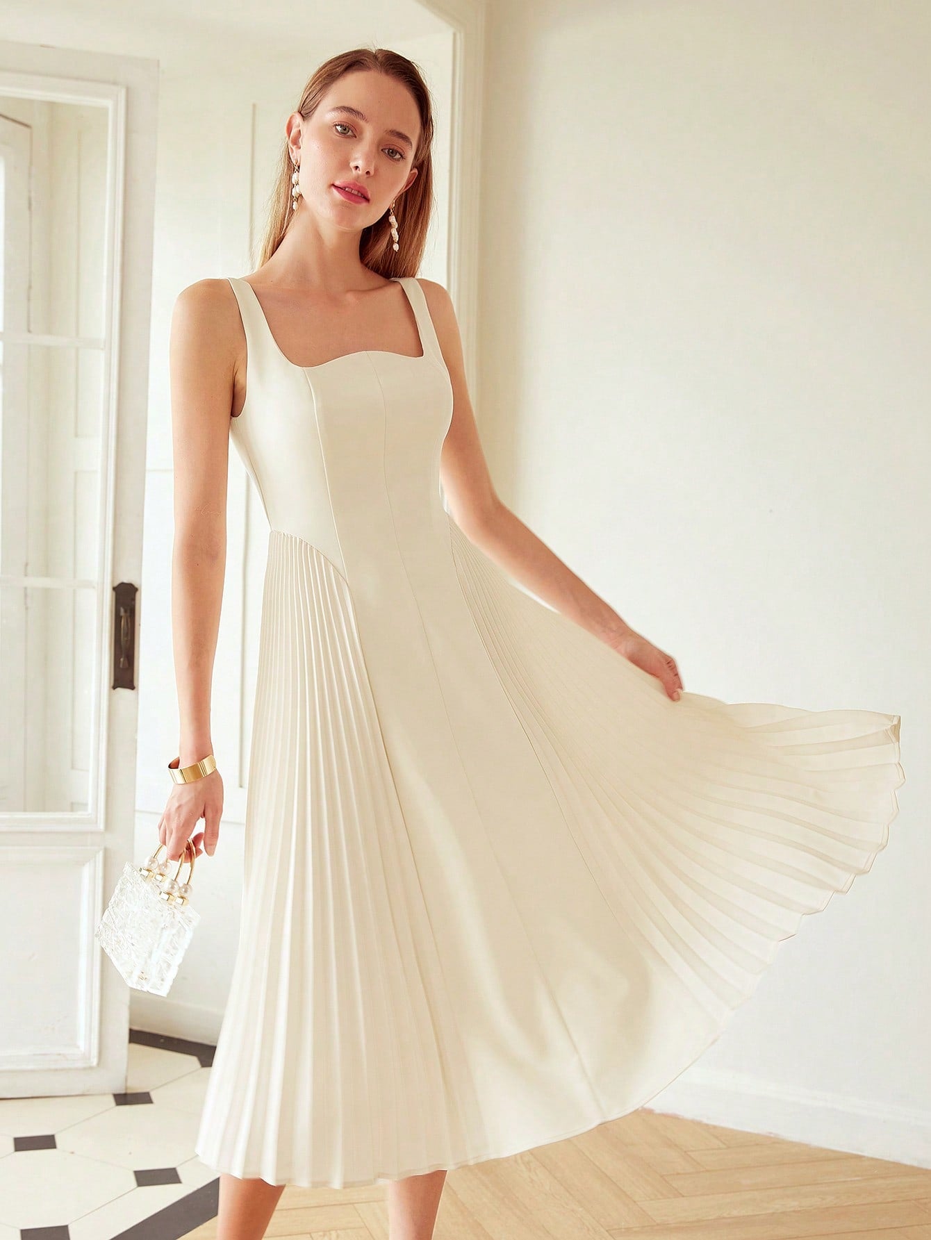 open lace back dress Everlane Pleated Slip Dress, Butterlite, Black, Size 0 main image 1