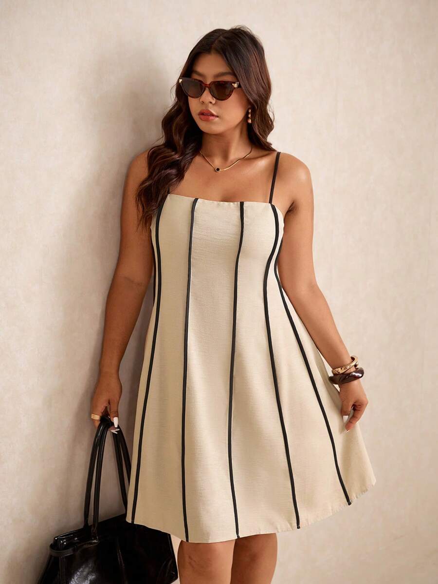 Elegant Plus Size Contrast Color Spaghetti Strap Dress for Fashion-Forward  Women
