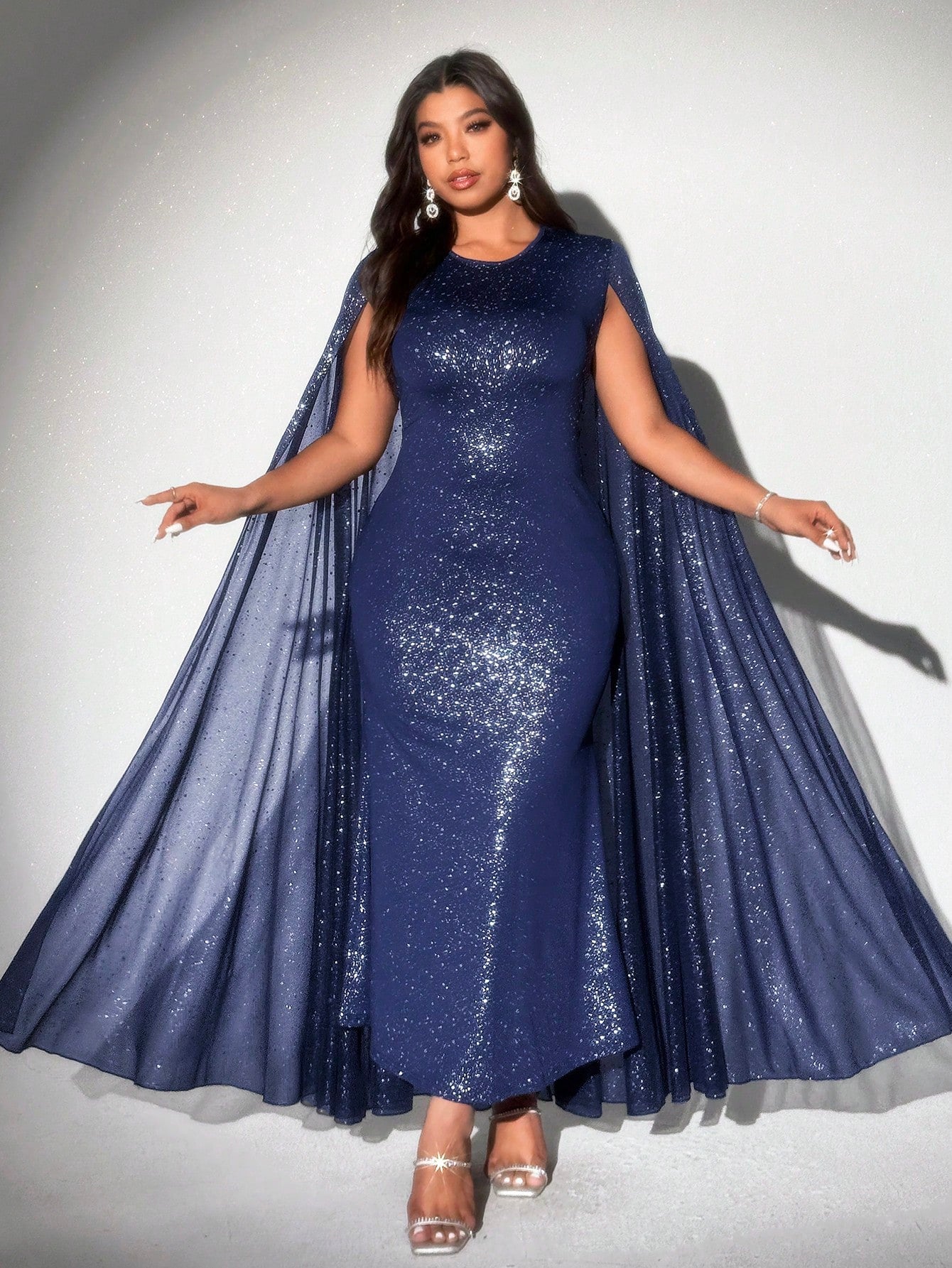 Elegant Plus Size Foil Print Fish Tail Dress for Women