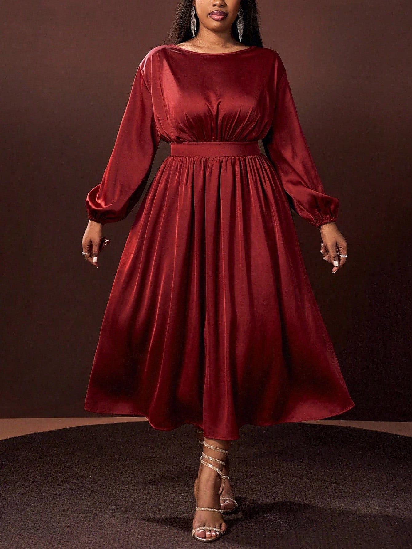 Elegant Plus Size Satin Midi Dress for Autumn/Winter - Perfect for Wed Canary Houze Elegant Plus Size Satin Midi Dress for Autumn/Winter - Perfect for Wed Canary Houze