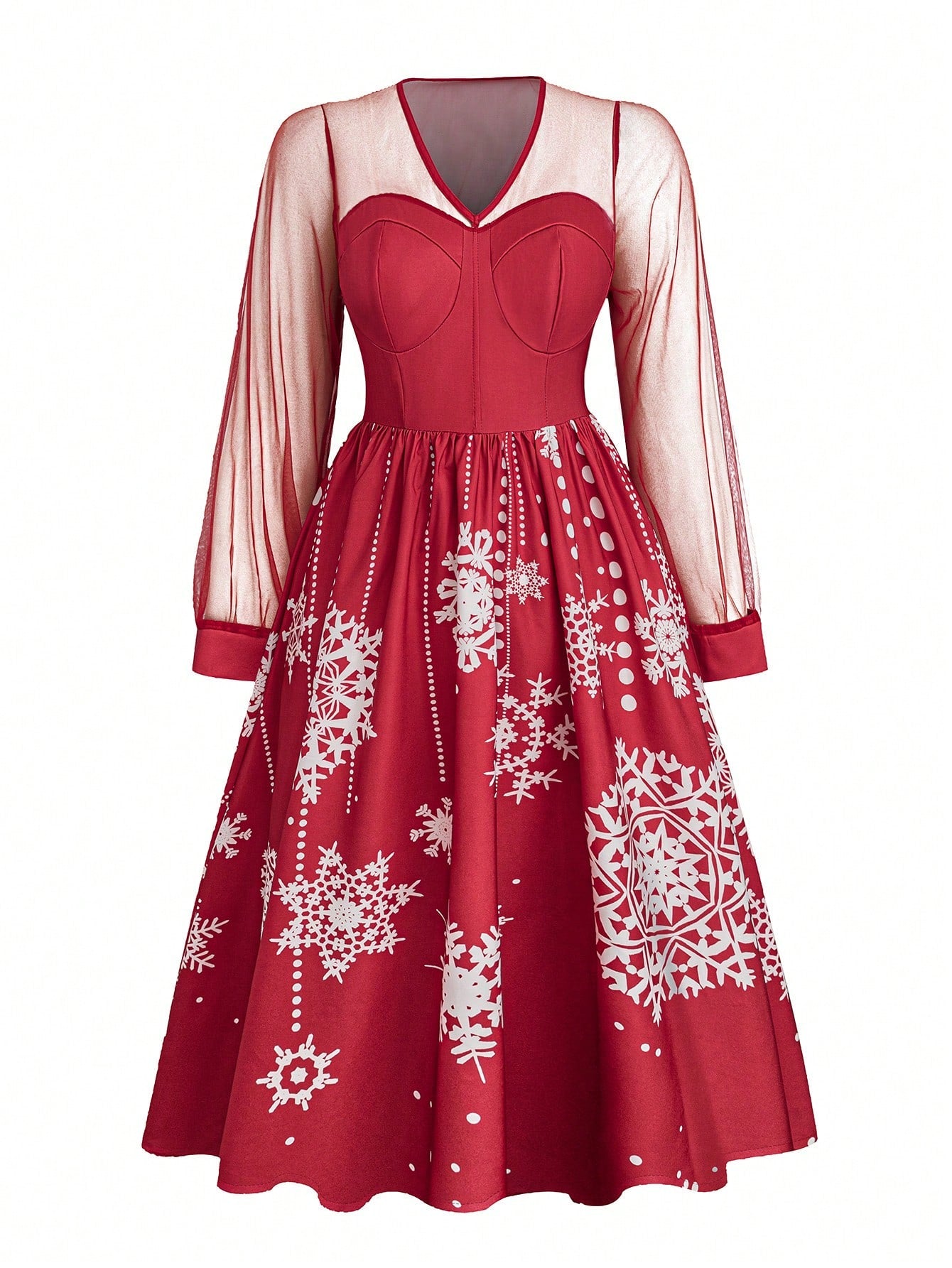 Elegant Plus Size V-Neck Long Sleeve Maxi Dress with Snow Patchwork fo –  Canary Houze