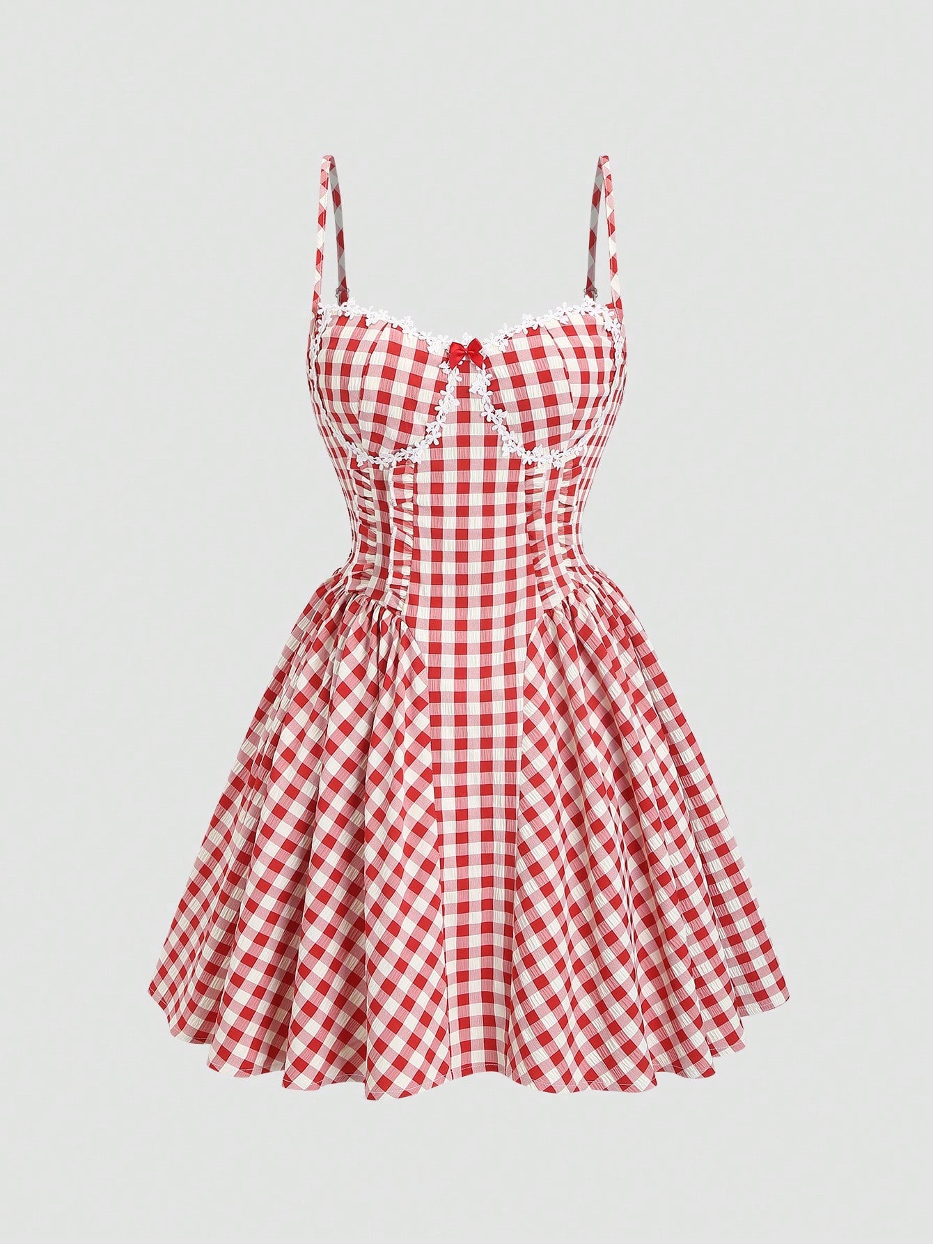 Elegant Red and White Plaid Sleeveless Slim Fit Dress for Women's Retr Canary Houze Elegant Red and White Plaid Sleeveless Slim Fit Dress for Women's Retr Canary Houze
