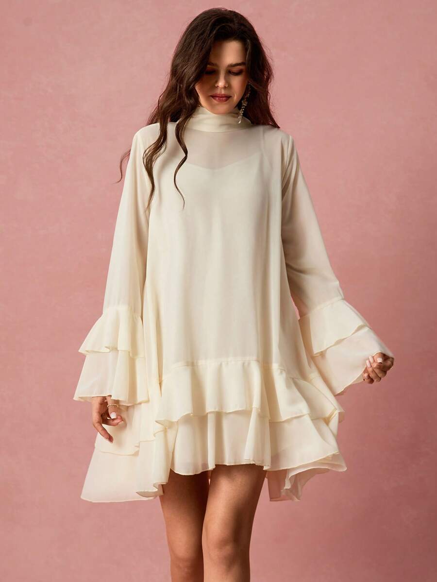 Elegant Romantic Flare Sleeve Ruffle Hem Short Dress for Fashion-Forwa –  Canary Houze