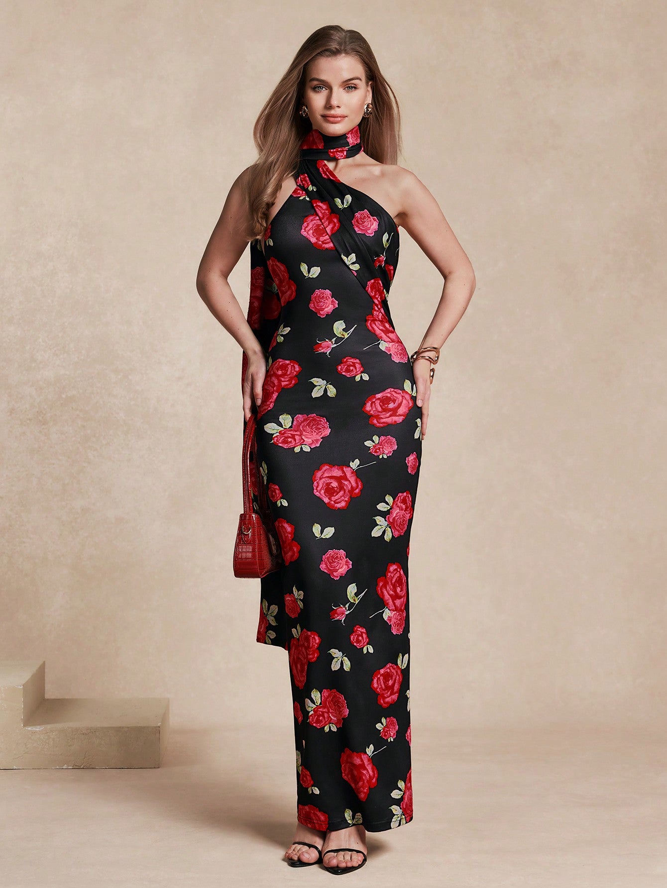 Elegant Rose Flower Design Dress for Women