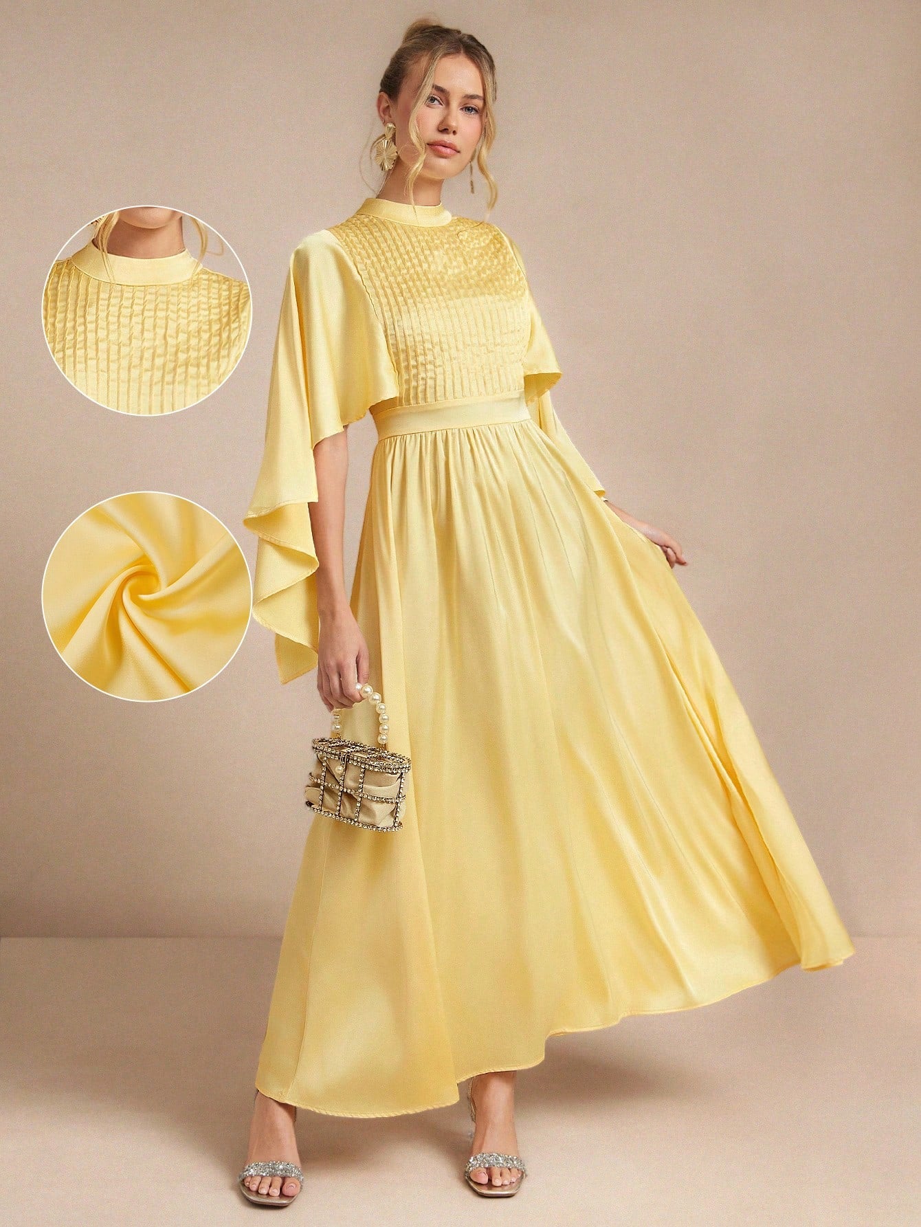 Elegant Solid Color Satin Dress for Afternoon Tea and Wedding Guest Ga –  Canary Houze