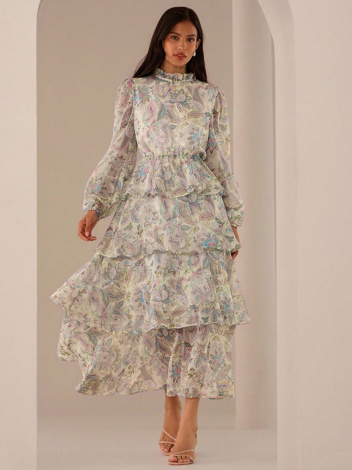 Elegant Spring-Summer Maxi Dress: Romantic Floral Ruffle with Tie Wais   Canary Houze