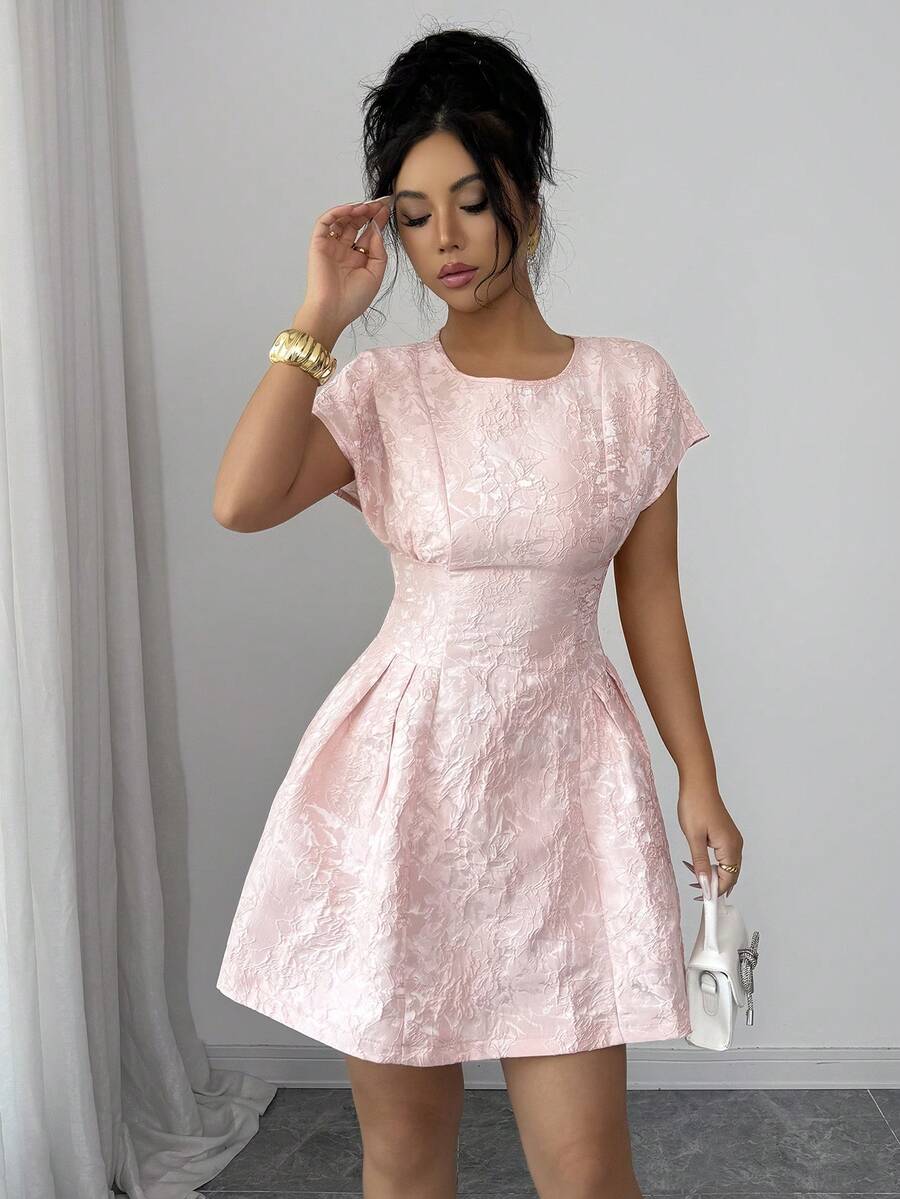 capped sleeve summer dress Elegant Summer Jacquard Cap Sleeve Dress for Women