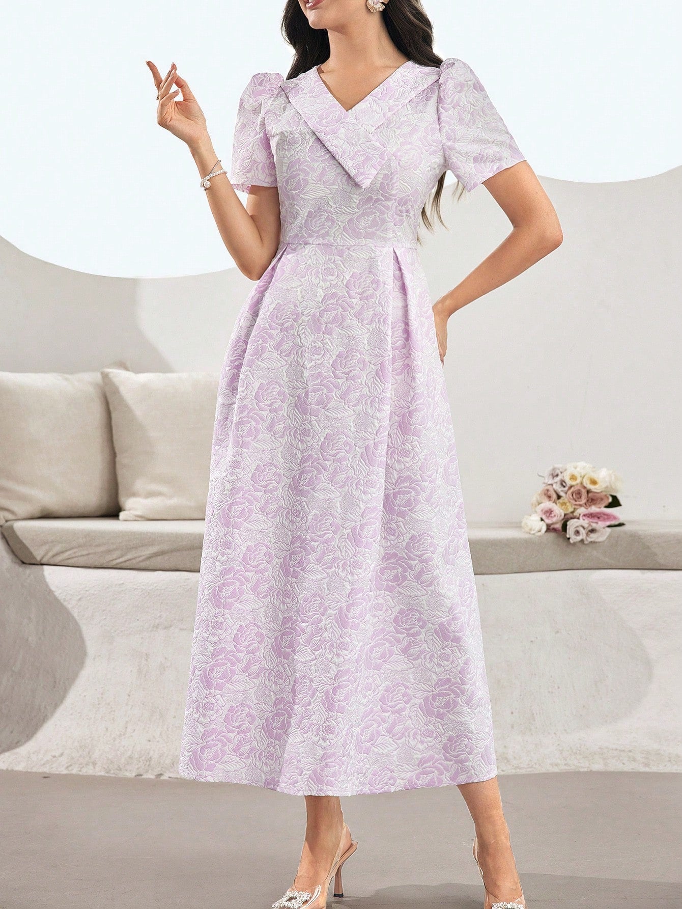 entrance is yours maxi dress pink Elegant Women's Printed V-Neck Short Sleeve Maxi Dress for Effortless –  Canary Houze