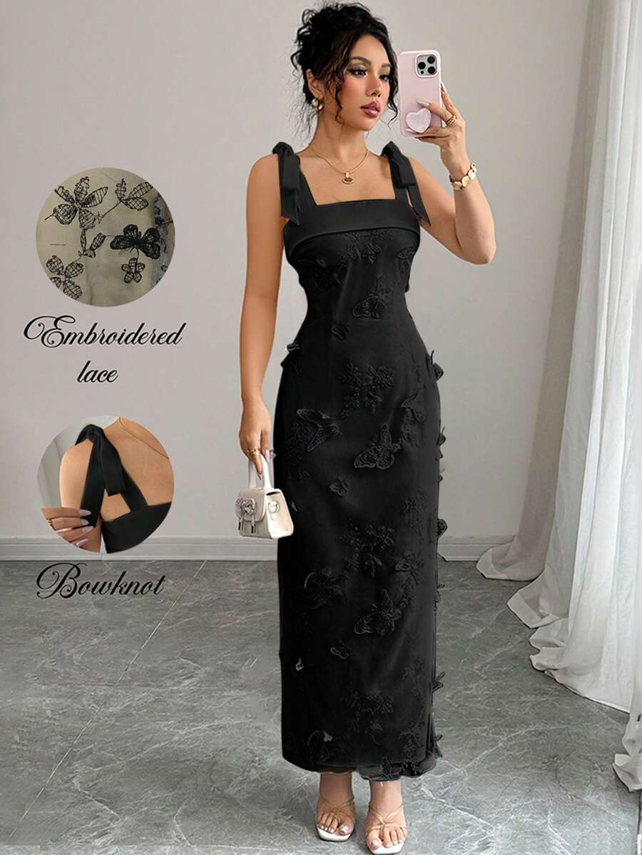 Elegant Womens Spring Summer Lace Bodycon Dress with Spaghetti Straps
