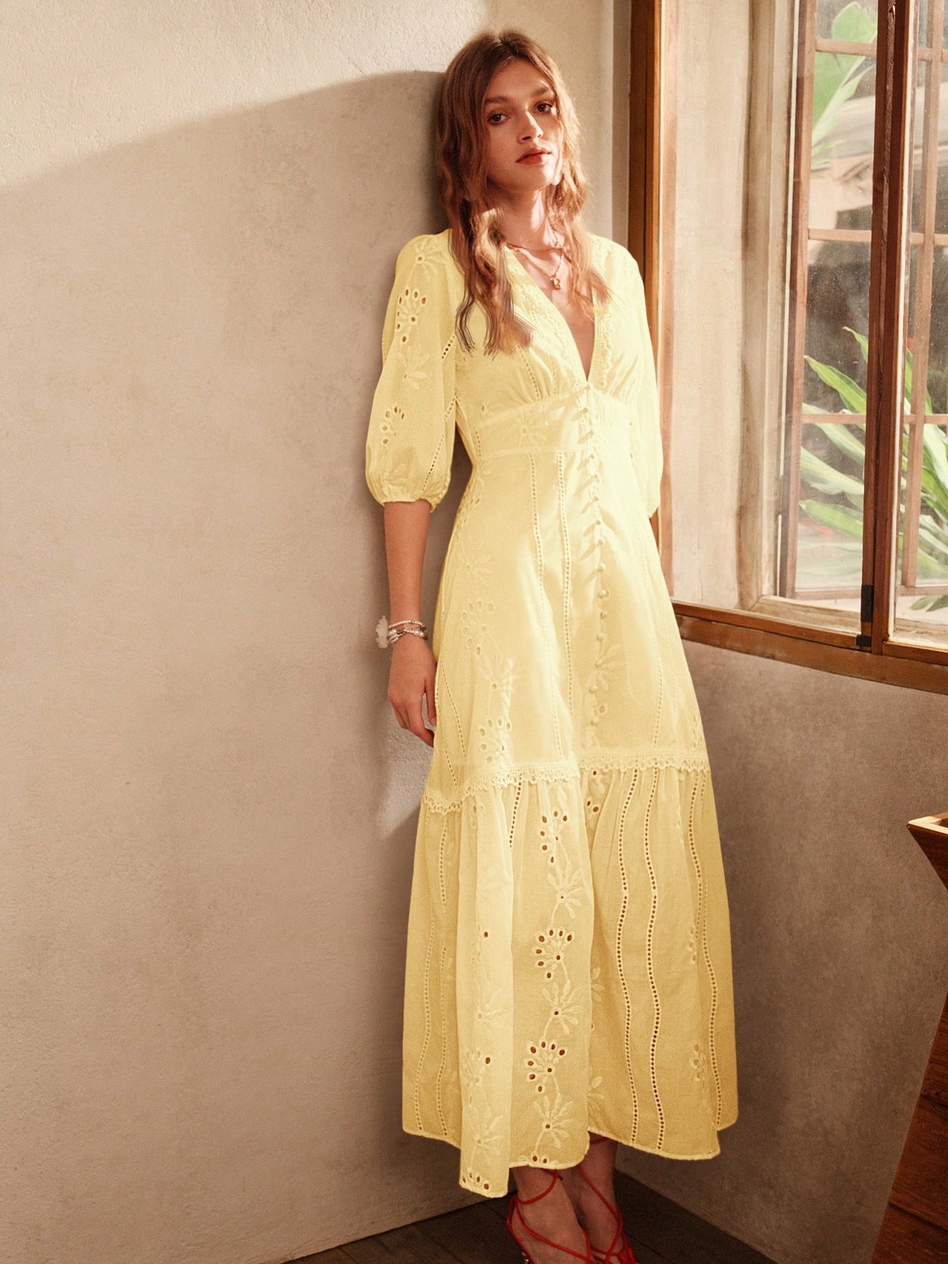 White Blossom: Floral Lace Maxi Dress with V-Neck & Split Hem Canary Houze White Blossom: Floral Lace Maxi Dress with V-Neck & Split Hem Canary Houze