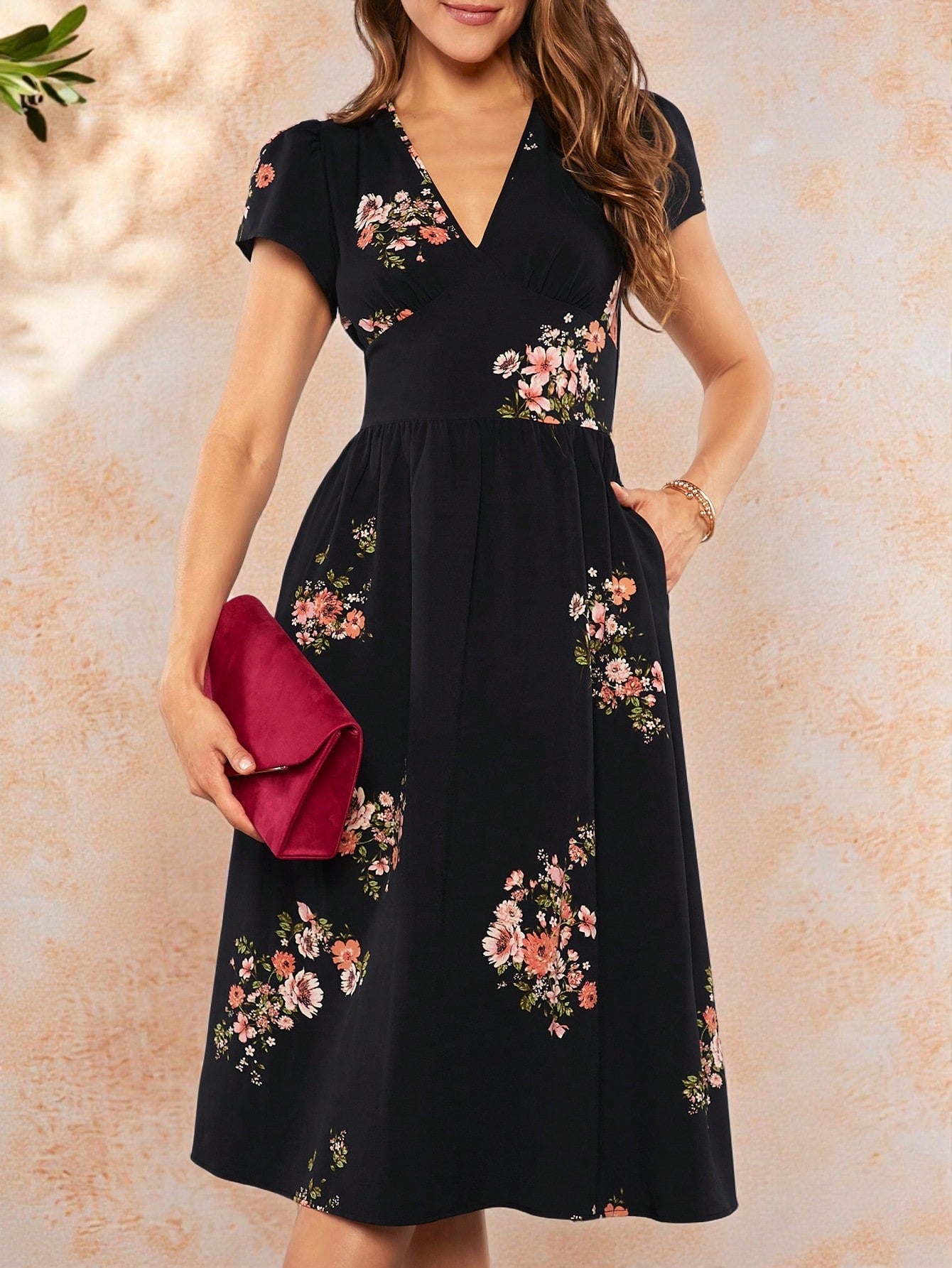 Floral Print V-Neck Dress