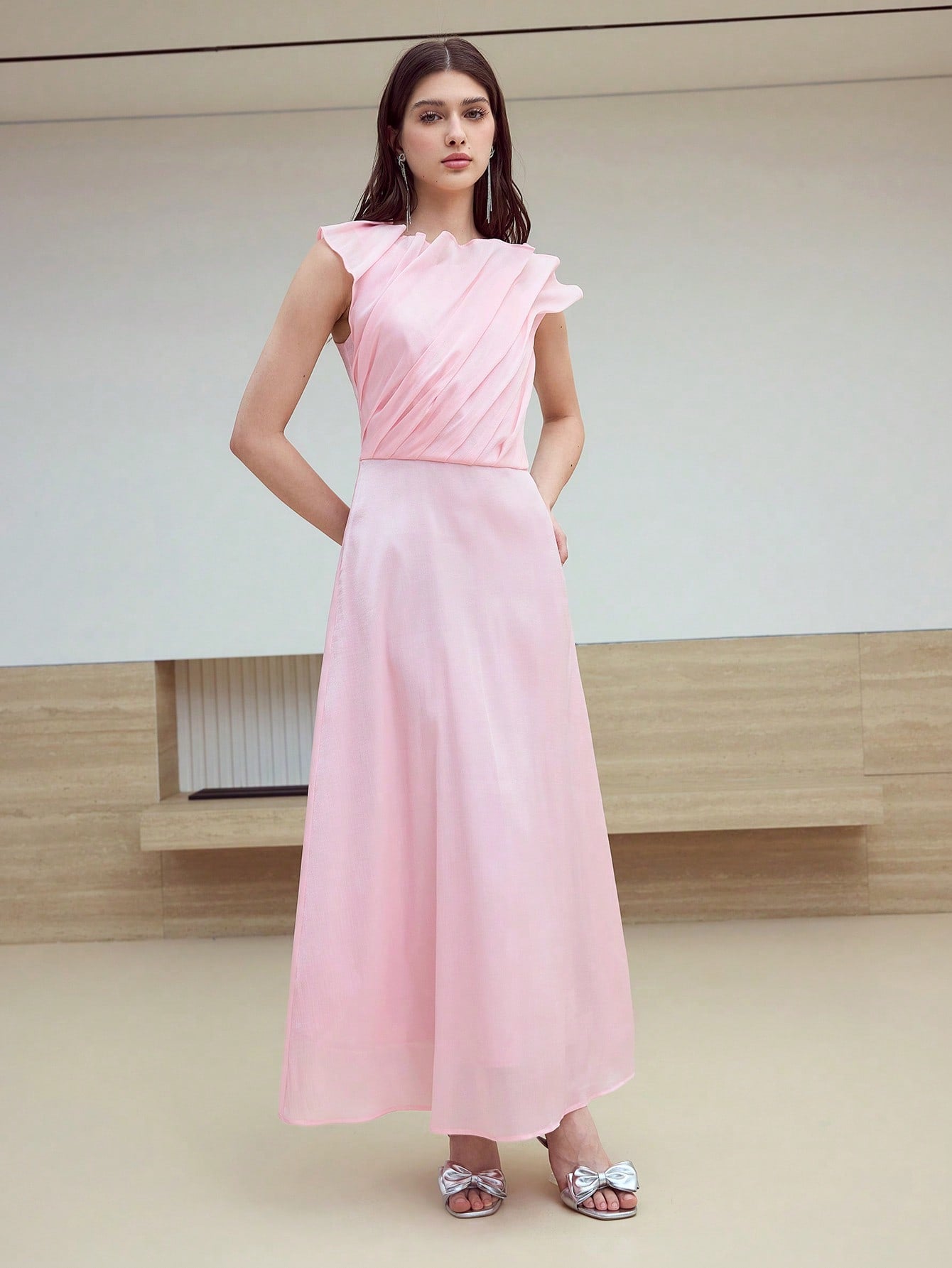 open lace back dress Fold Pleated Zipper Dress