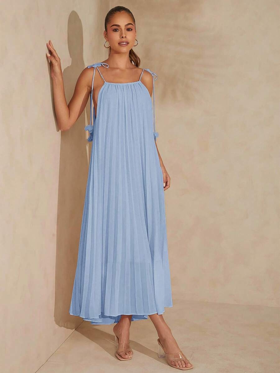 Pleated 3D Flower Maxi Dress with Strap Tie Detail - Elegant Summer Fa Canary Houze Pleated 3D Flower Maxi Dress with Strap Tie Detail - Elegant Summer Fa Canary Houze