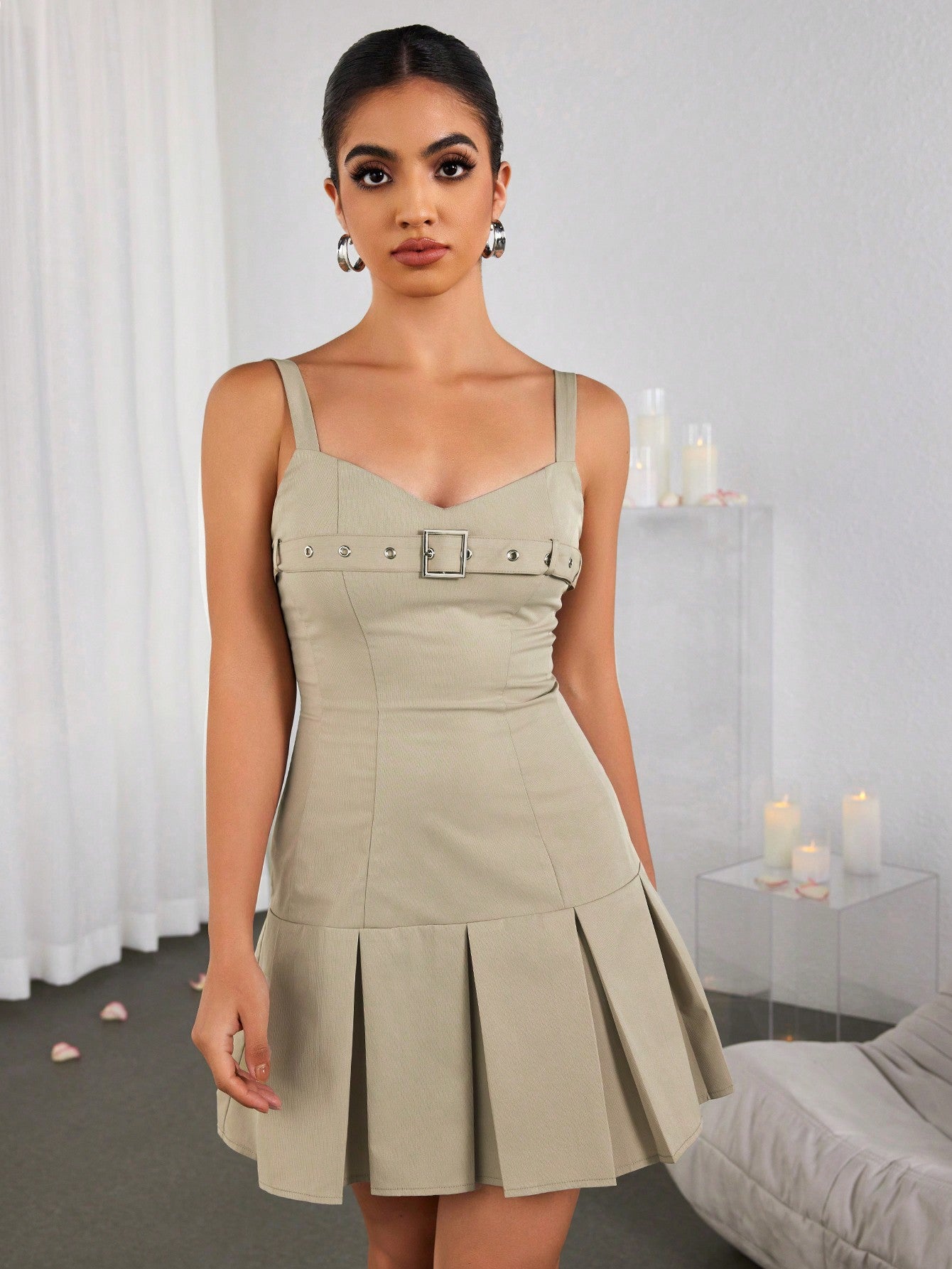 bodycon cami dress Ruched Backless Floral Print Bodycon Cami Dress, GreenF / XS main image 1