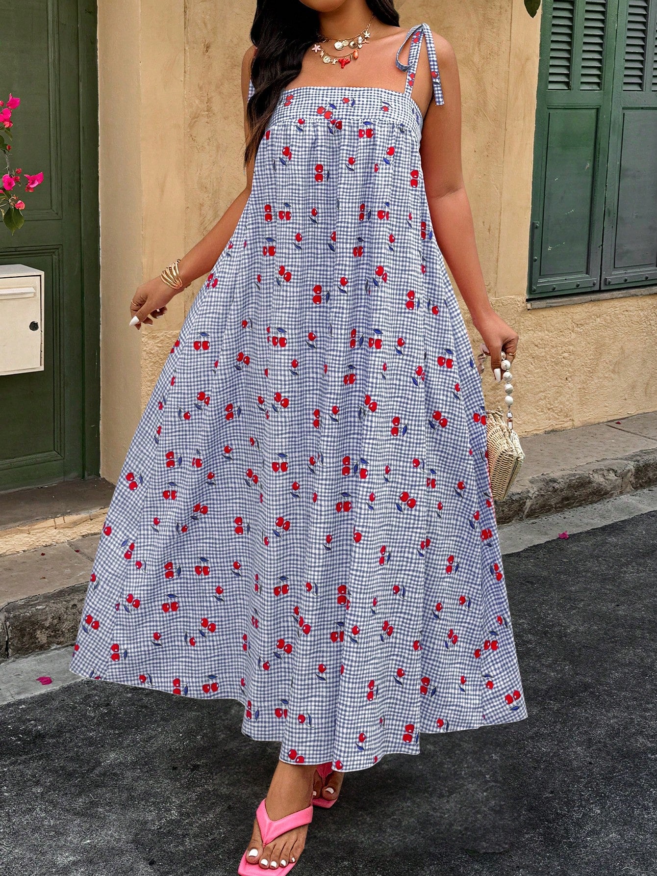 fitted lace wedding dress Women's Loose Casual Sleeveless Plaid Dress Clear Blue / L by Blue Zone Planet main image 0