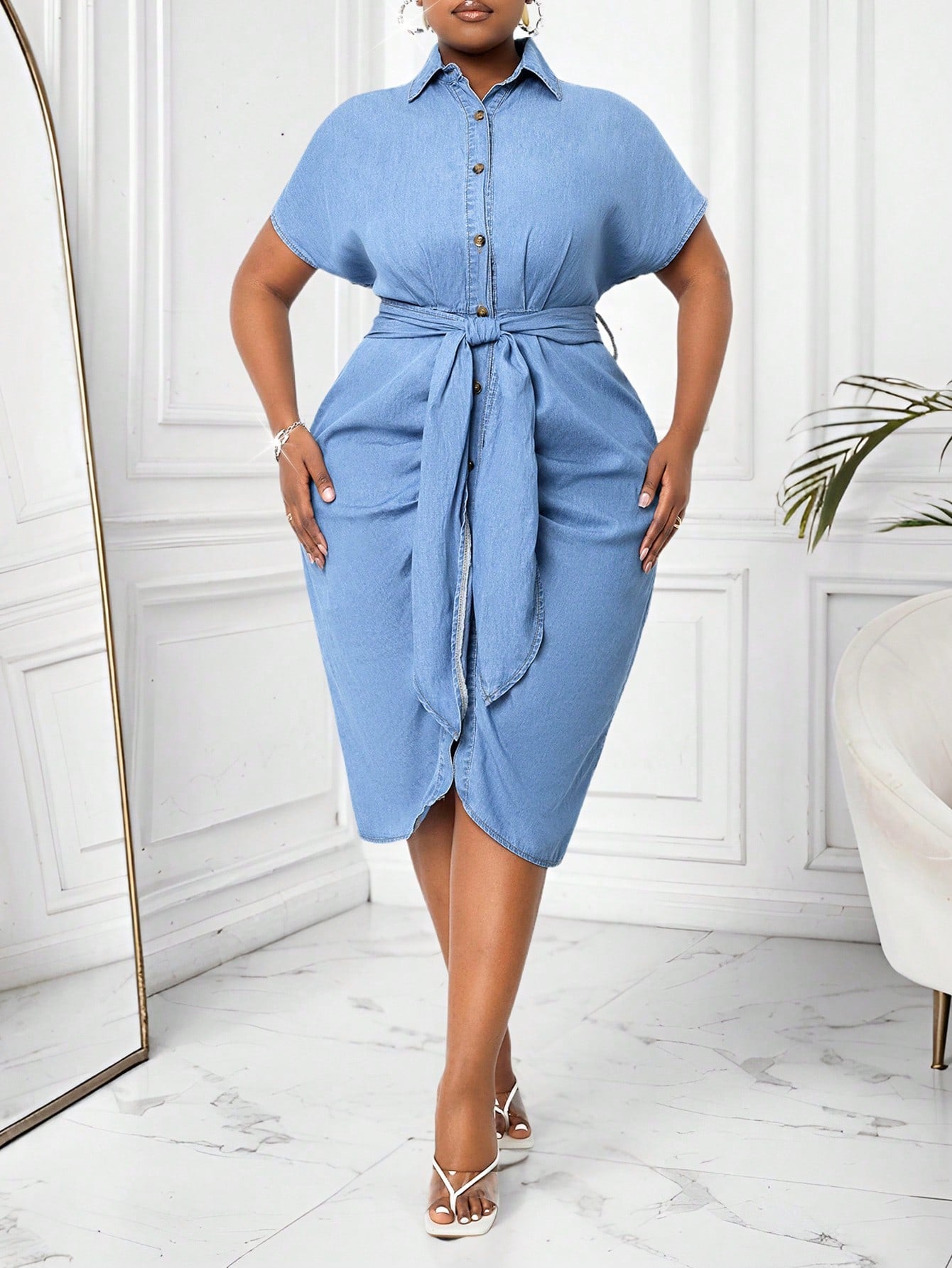 Plus Size Denim Midi Dress for Women