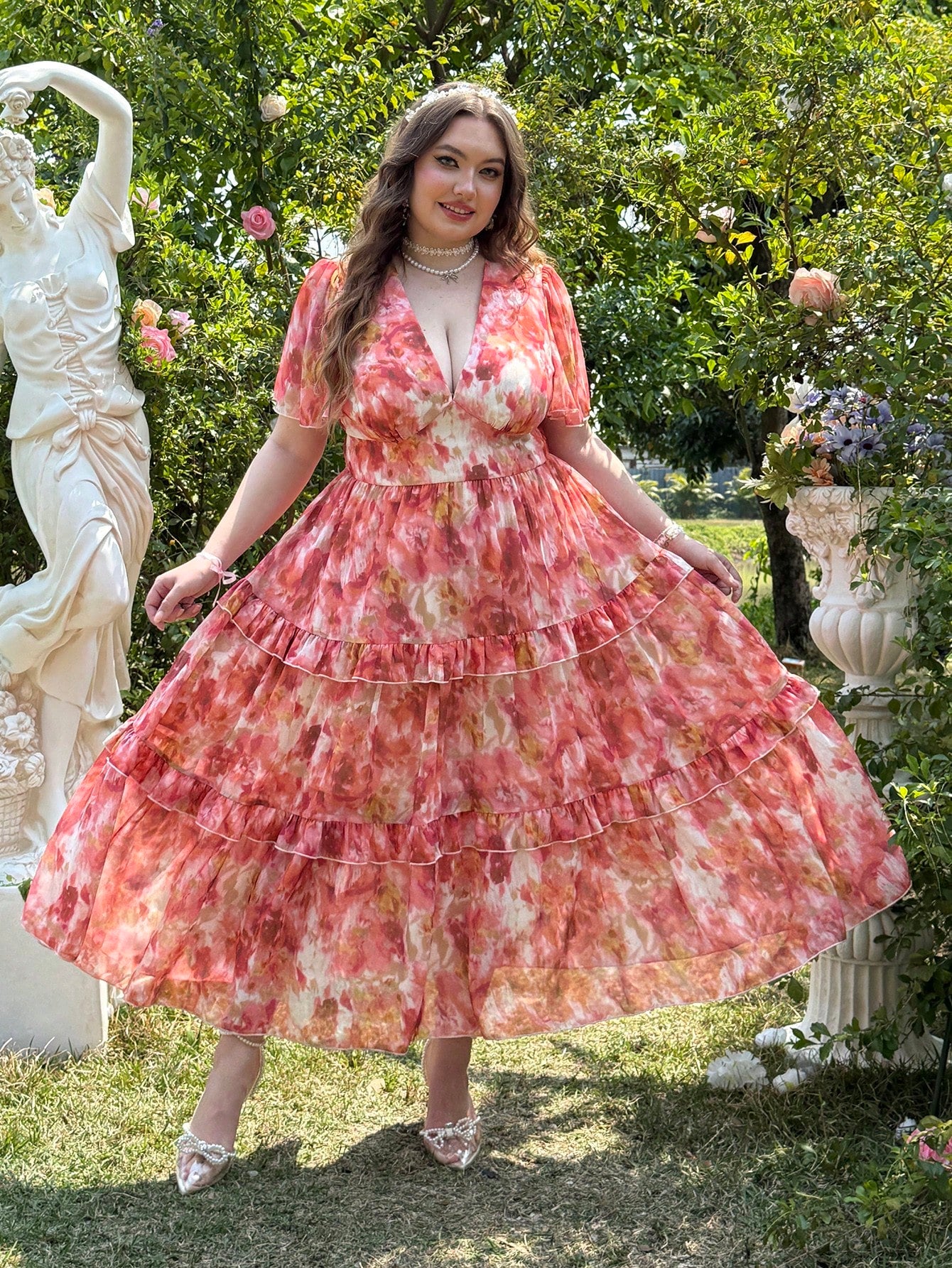 Plus Size Floral Chiffon Beach Dress